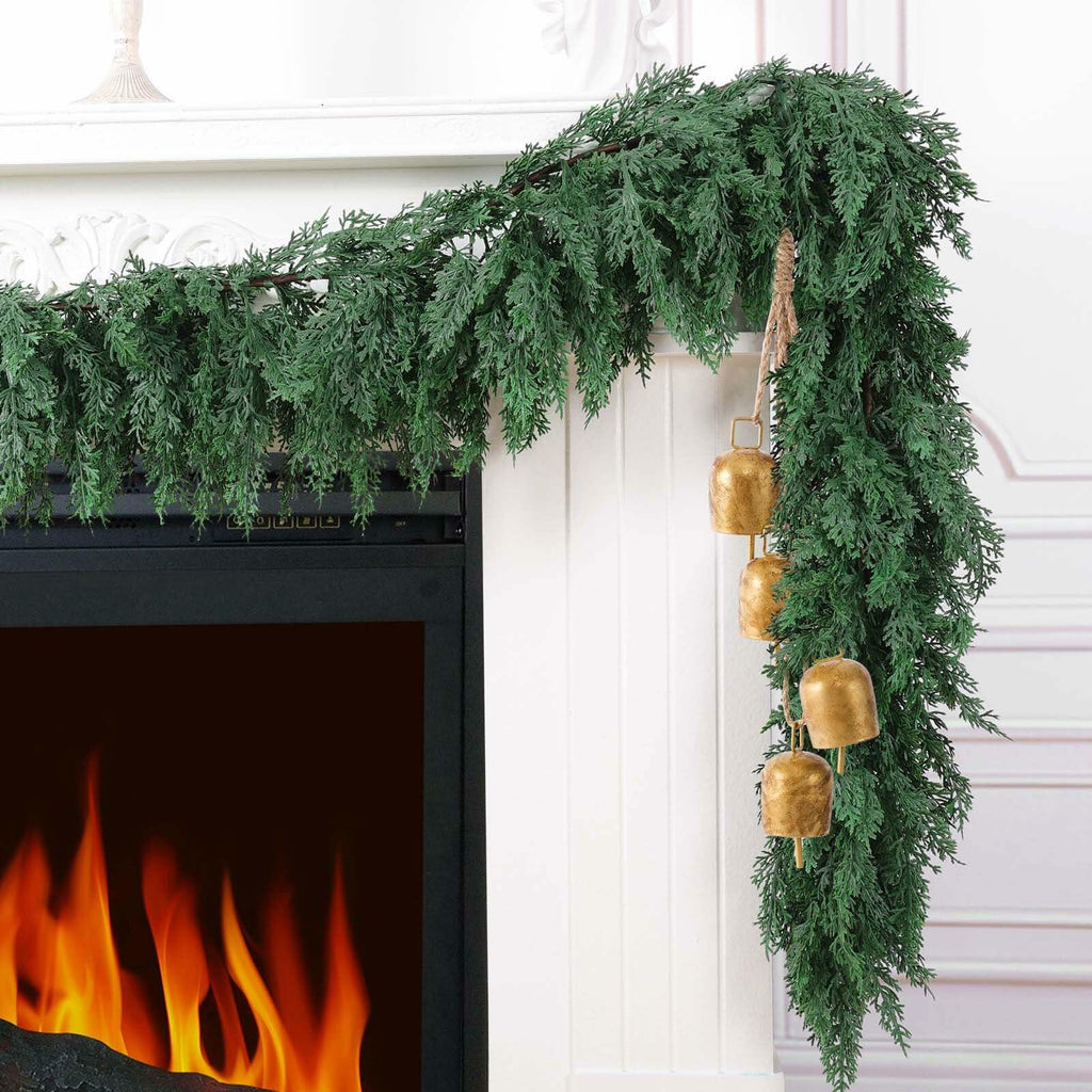 Hananona 9 FT Artificial Cedar Garlands, Real Touch Winter Cedar Pine Garland,