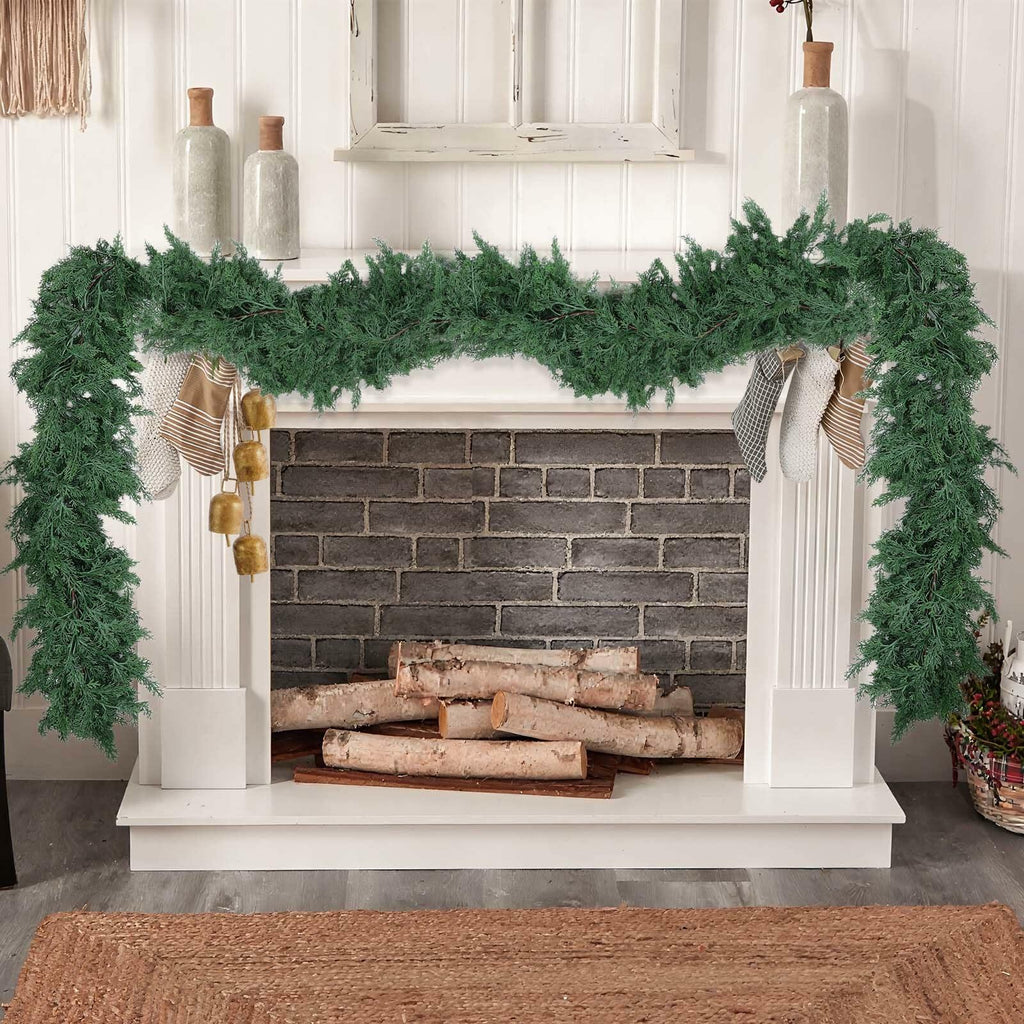 Hananona 9 FT Artificial Cedar Garlands, Real Touch Winter Cedar Pine Garland,