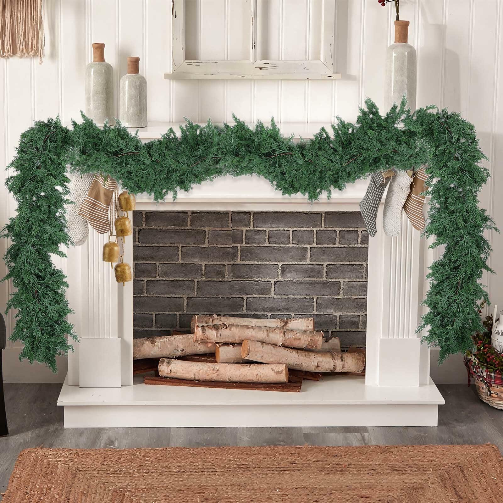Hananona 9 FT Artificial Cedar Garlands, Real Touch Winter Cedar Pine Garland,