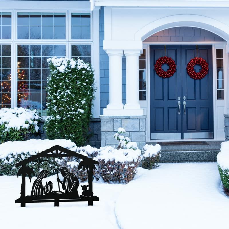RealSteel Outdoor Nativity Scene Metal Yard Art | O Holy Night Christmas Lawn