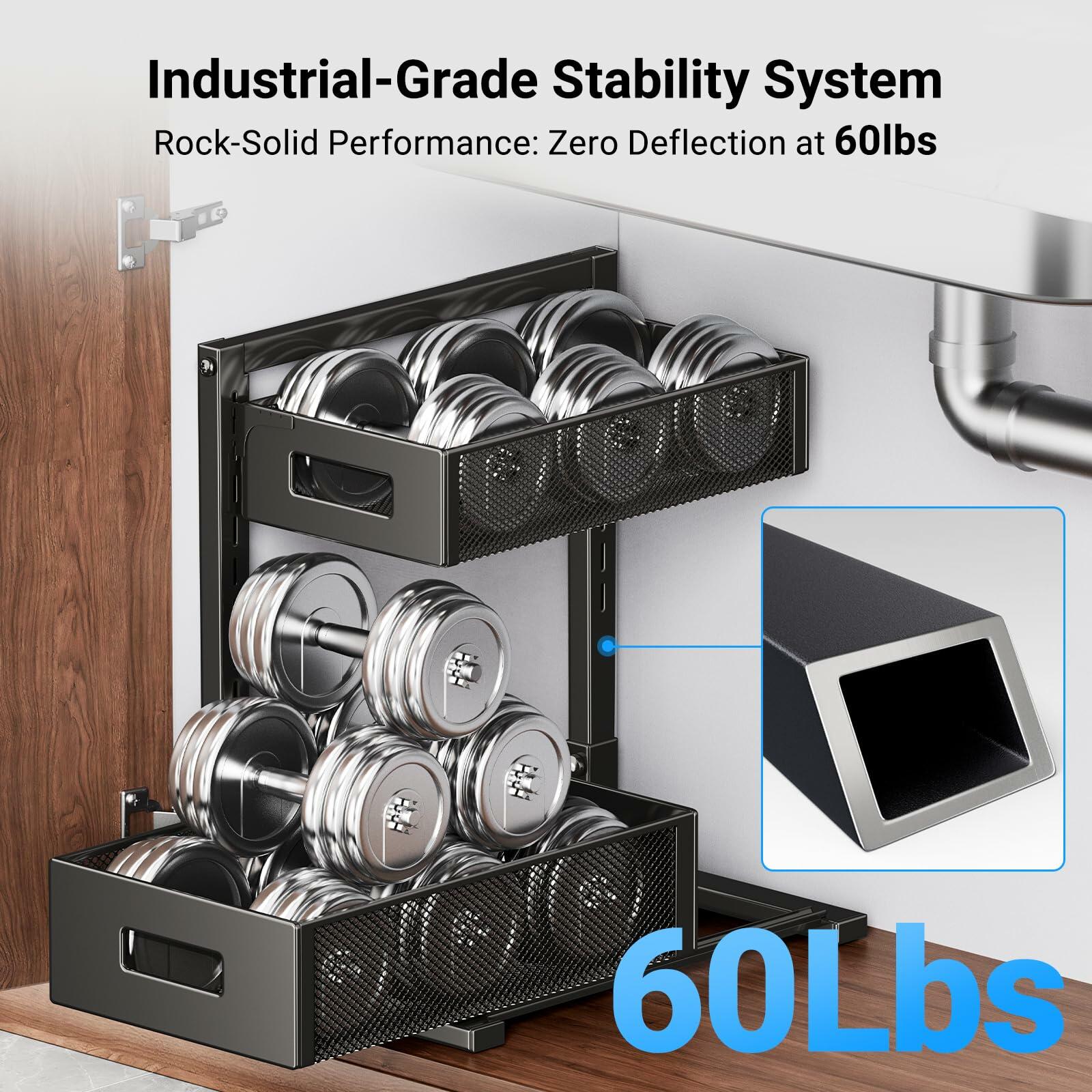 TISTAYA Under Sink Organizer, Metal Under Sink Organizers and Storage, Slide Out