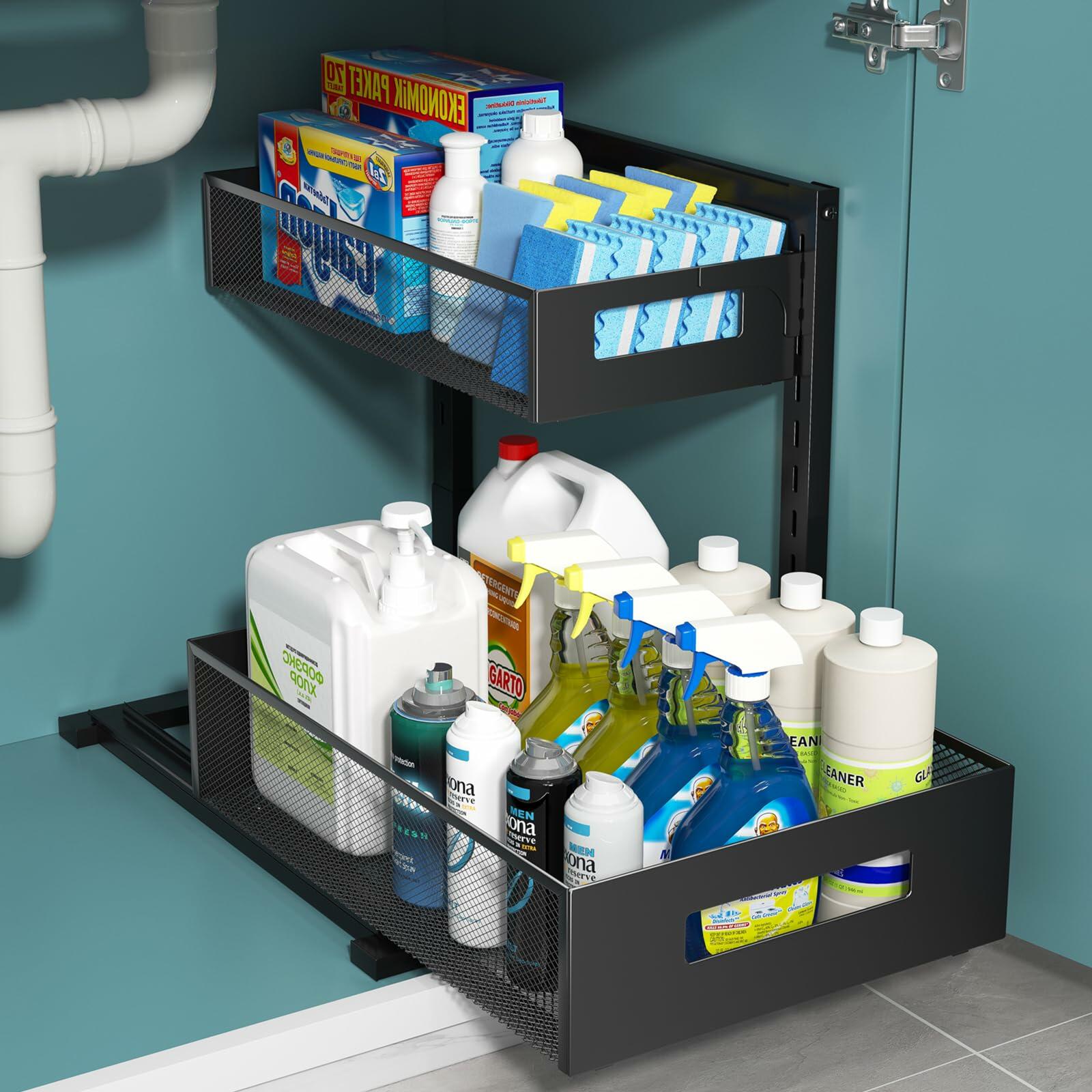 TISTAYA Under Sink Organizer, Metal Under Sink Organizers and Storage, Slide Out