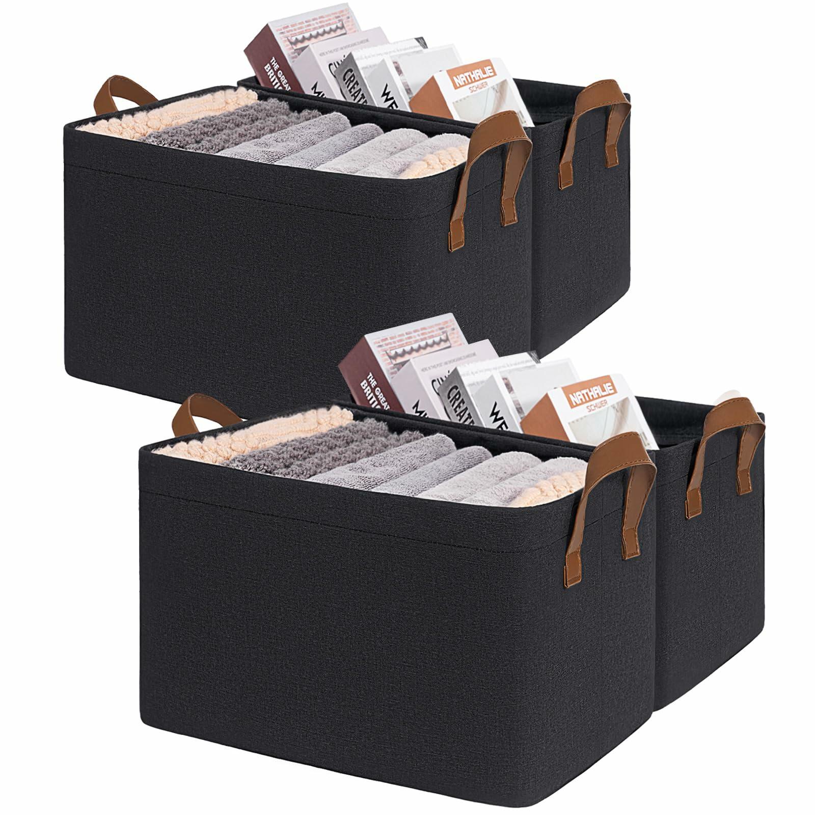 4 Pack CHICVITA Storage Baskets for Shelves, Large Fabric Storage Bins with