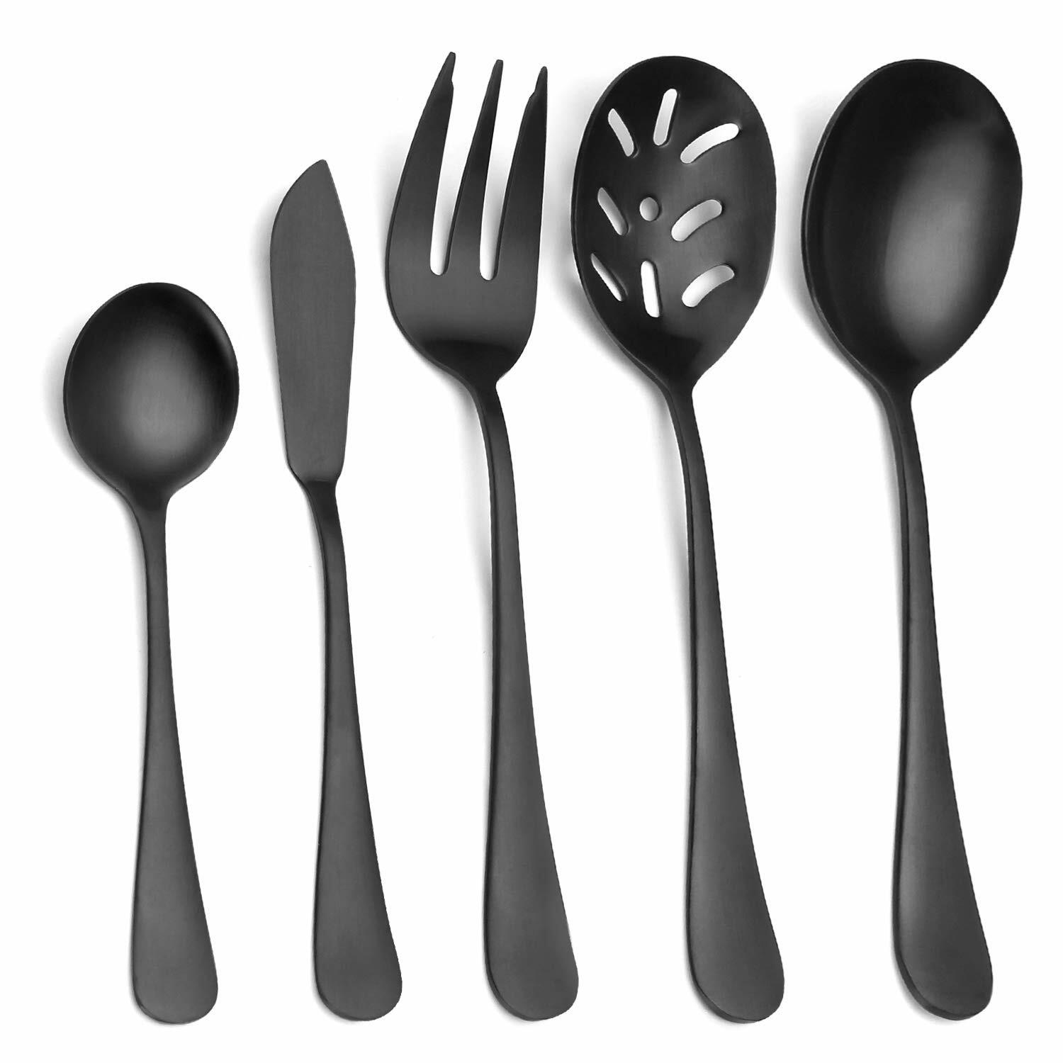 Matte Black Serving Set，SHARECOOK 5-Piece 18/0 Stainless Steel Large Hostess Set