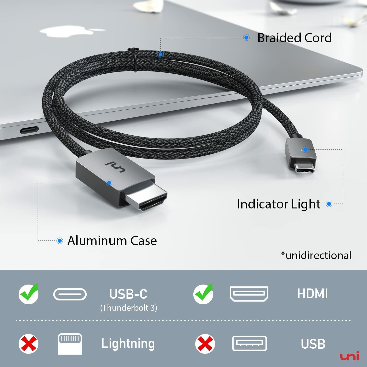 uni USB C to HDMI Cable, [4K, High-Speed] USB Type C to HDMI Cable for Home