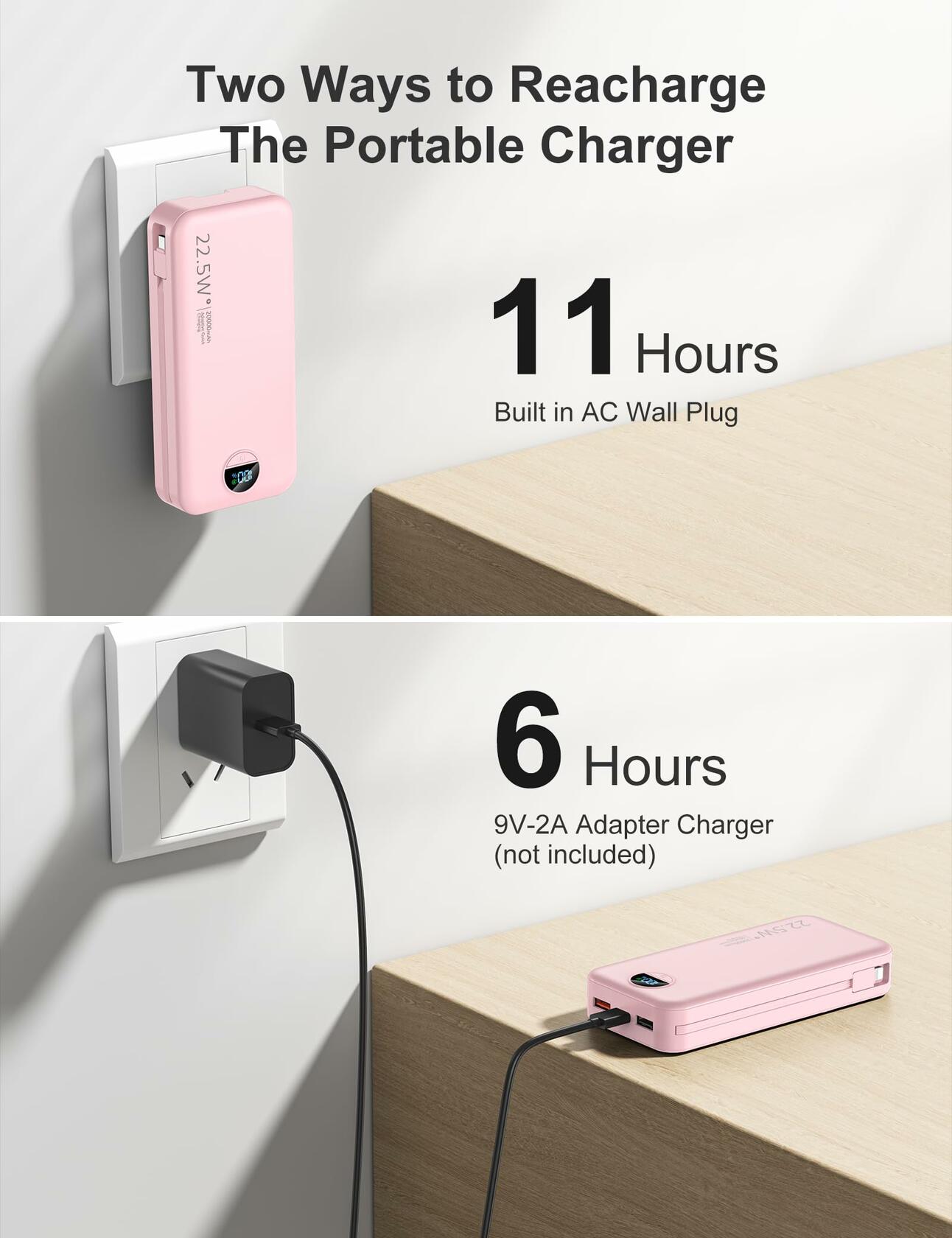 aonidi 20000mAh Ultra-Portable-Charger-Power-Bank PD20W with Built in Cables&AC