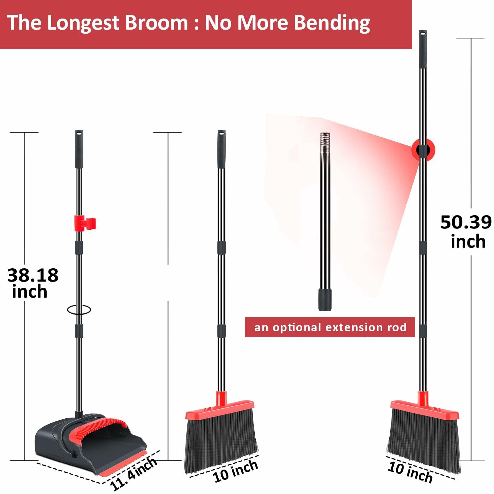 kelamayi Upgrade Broom and Dustpan Set Broom with Dustpan Combo Set, Large Size