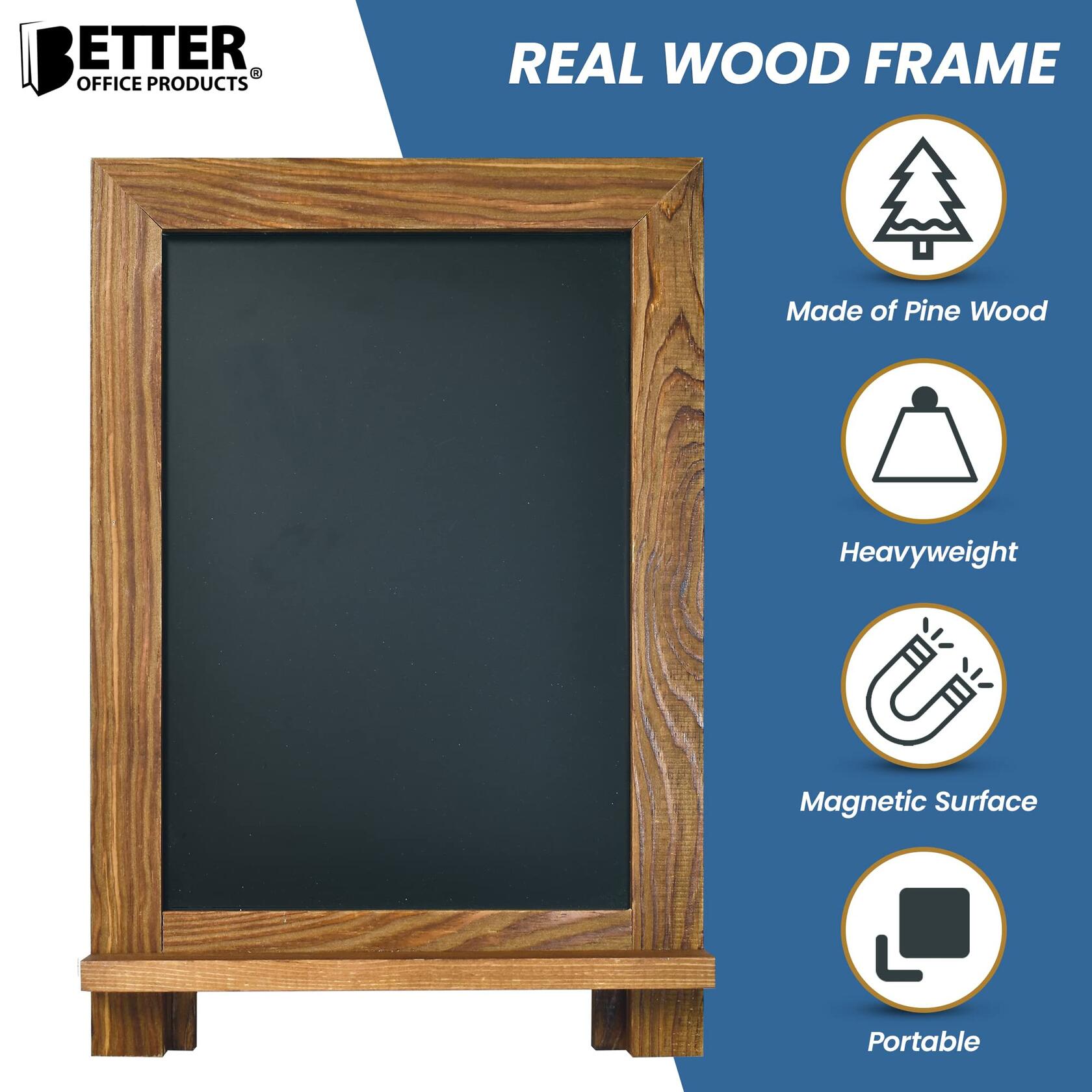 Better Office Products Framed Tabletop Chalkboard Sign, 9.5" x 14", Rustic Wood