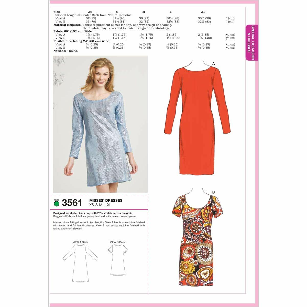 Kwik Sew K3561 Dresses Sewing Pattern, Size XS-S-M-L-XL