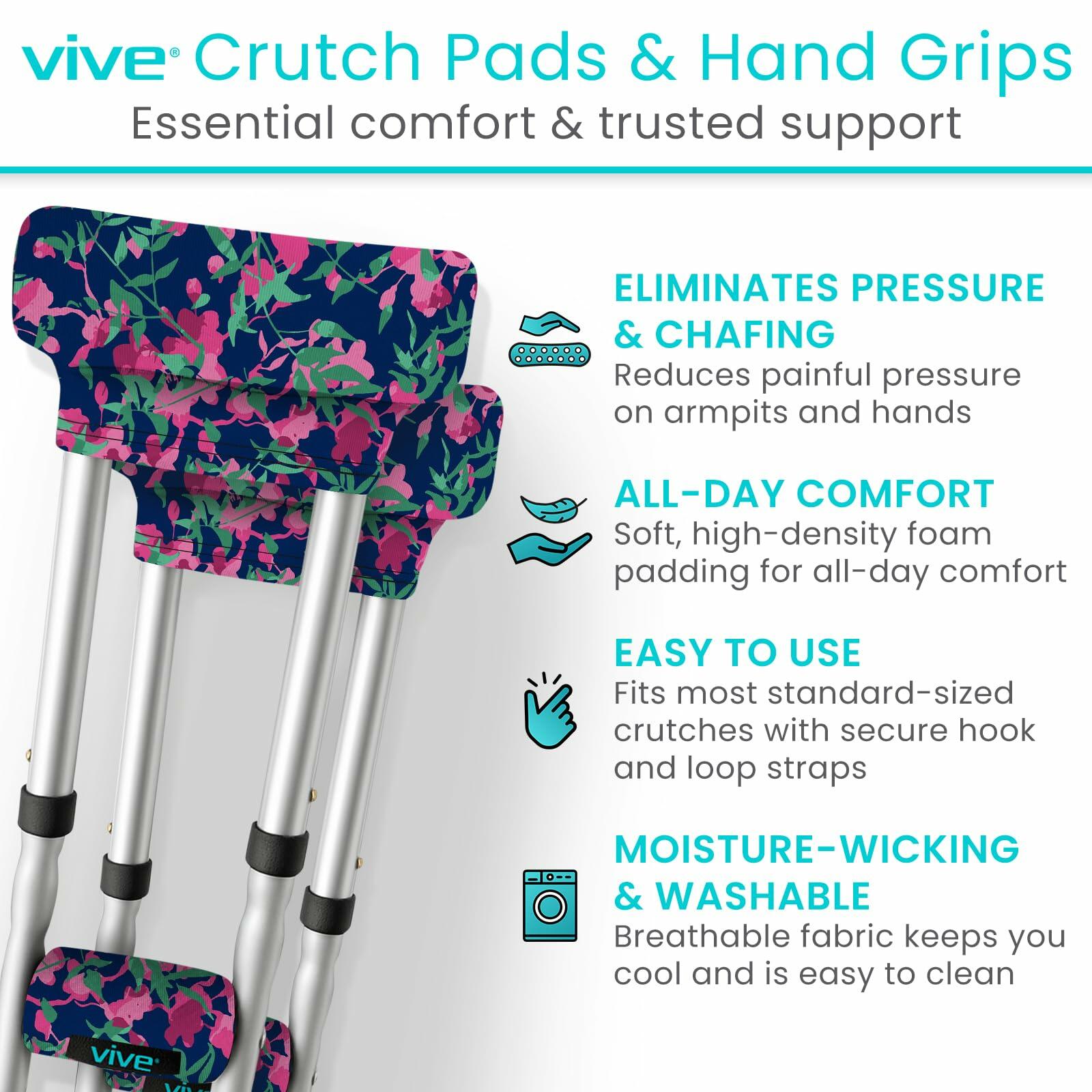 Vive Premium Crutch Pads & Hand Grips - Comfortable, Breathable, Machine