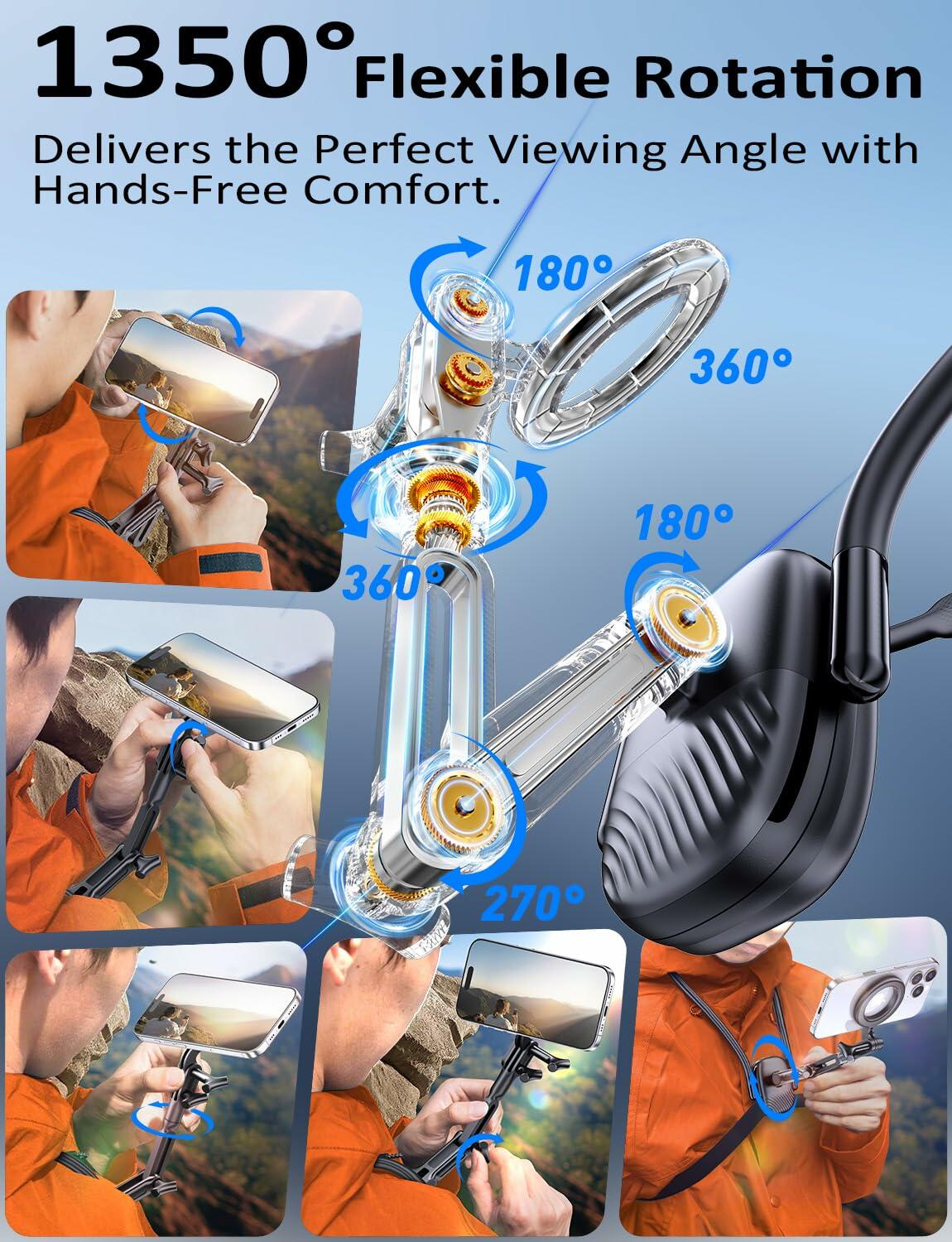 Magnetic Phone Holder Neck Mount: Hands Free Chest Stand with Fixed Strap for