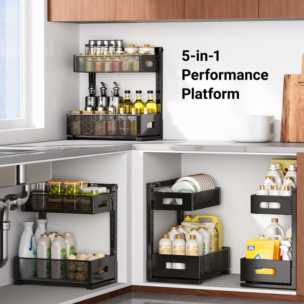 TISTAYA Under Sink Organizer, Metal Under Sink Organizers and Storage, Slide Out