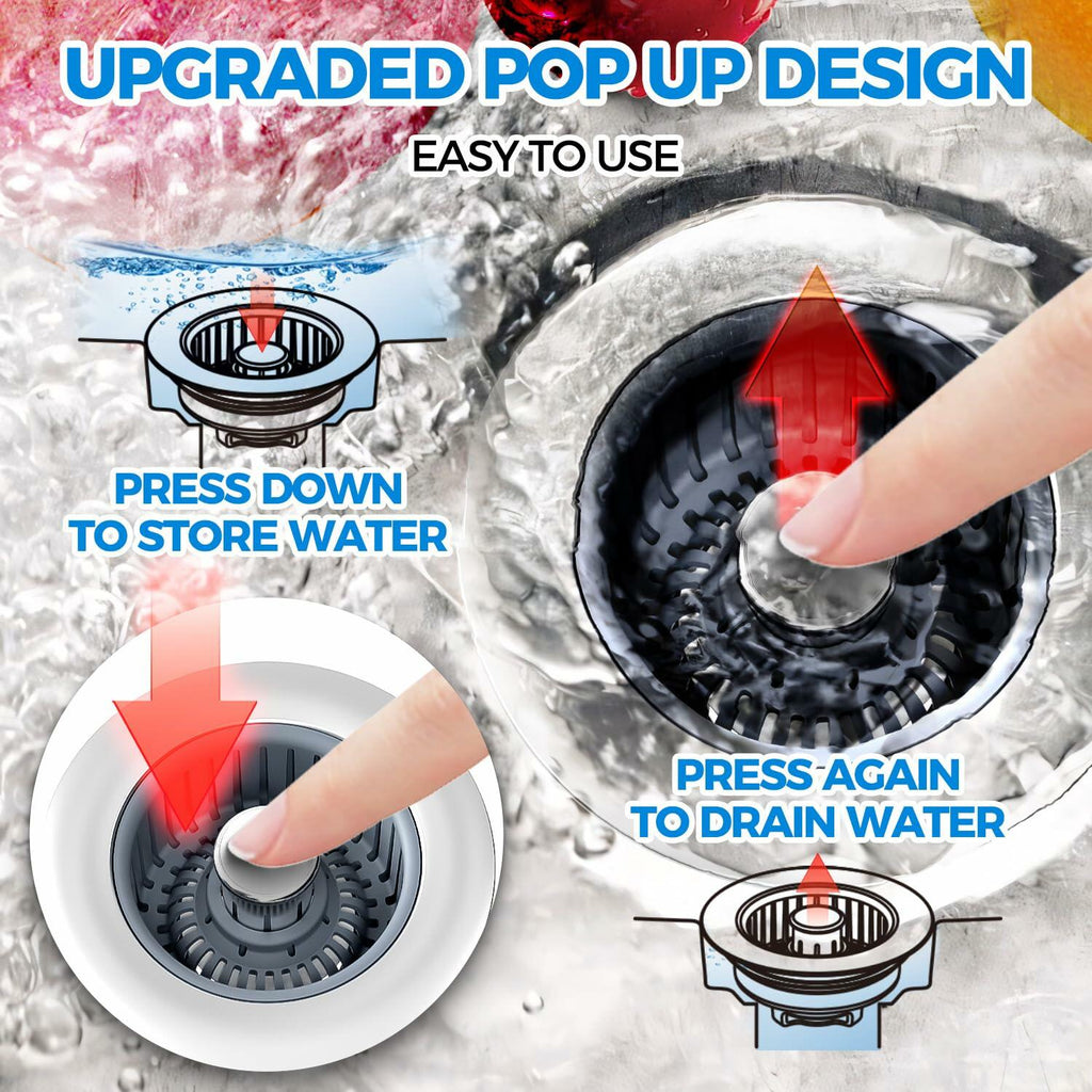 Sink Drain Strainer - Sink Stopper Kitchen Drain, 3 in 1 Kitchen Sink Drain