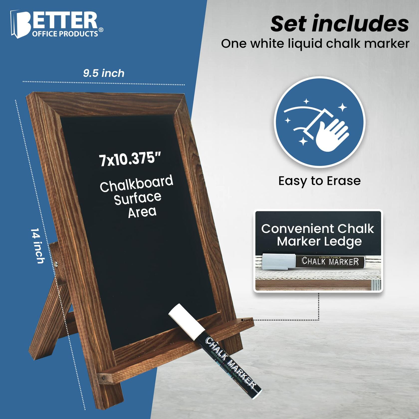 Better Office Products Framed Tabletop Chalkboard Sign, 9.5" x 14", Rustic Wood