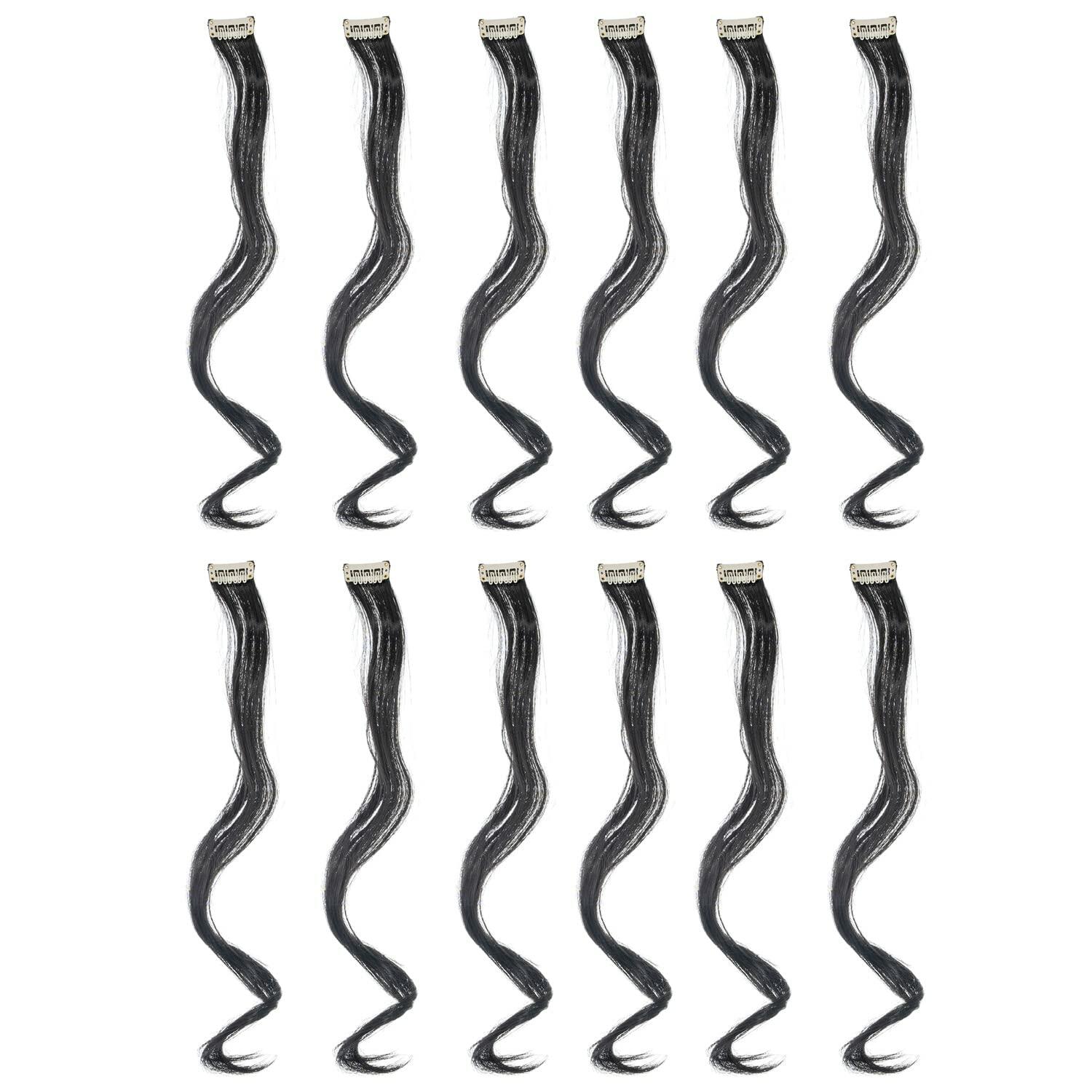 SWACC 12 Pcs Curly Wavy One Color Party Highlights Clip on in Hair Extensions