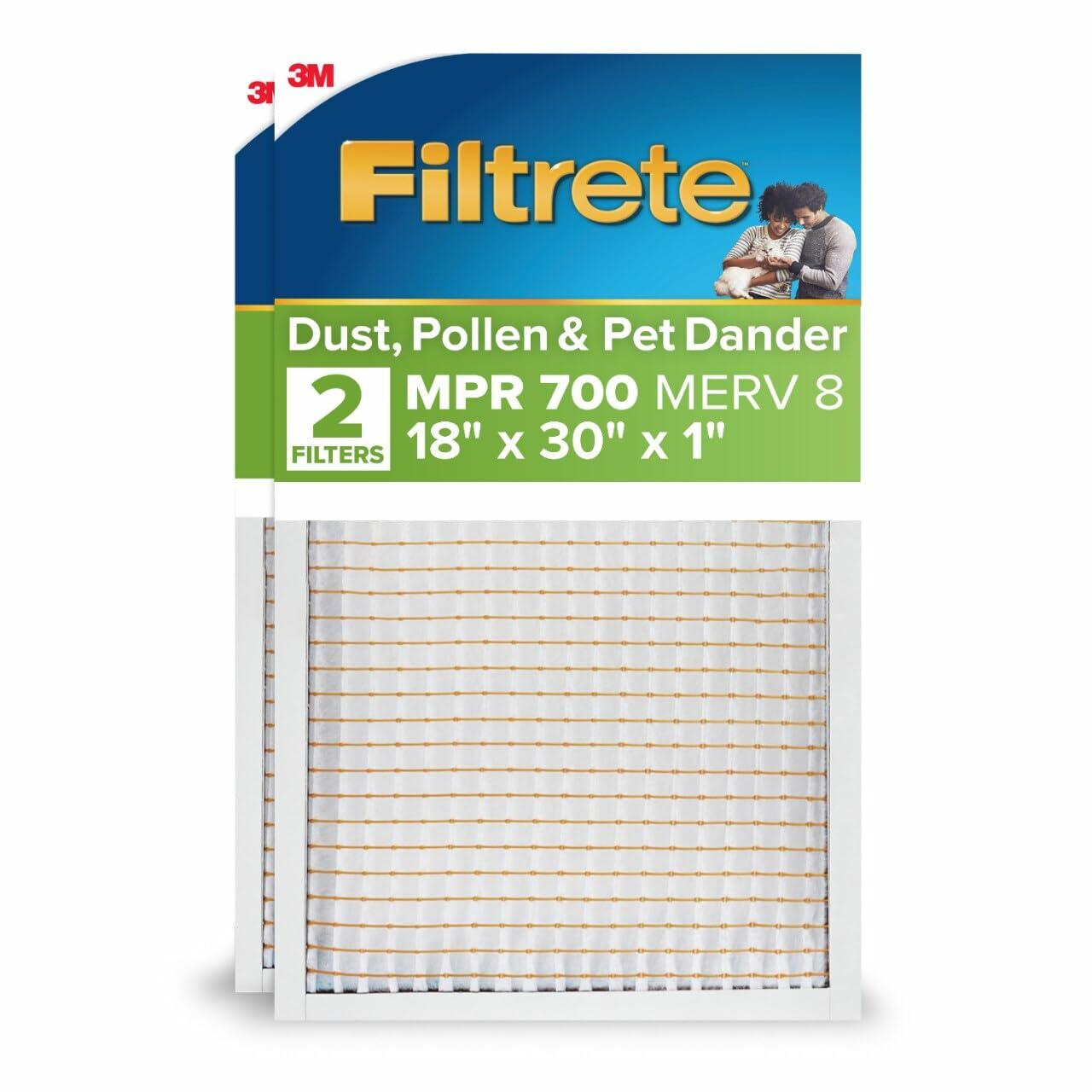 2-Pack Filtrete 18x30x1 AC Furnace Air Filter, MPR 700, MERV 8, Tough on Pollen,