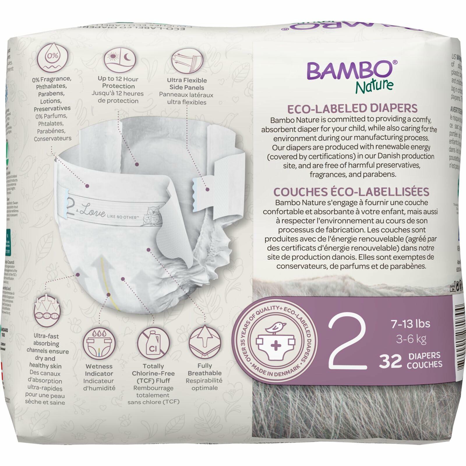 64 Count Size 2 Bambo Nature Hypoallergenic Baby Diapers, Eco-Labelled