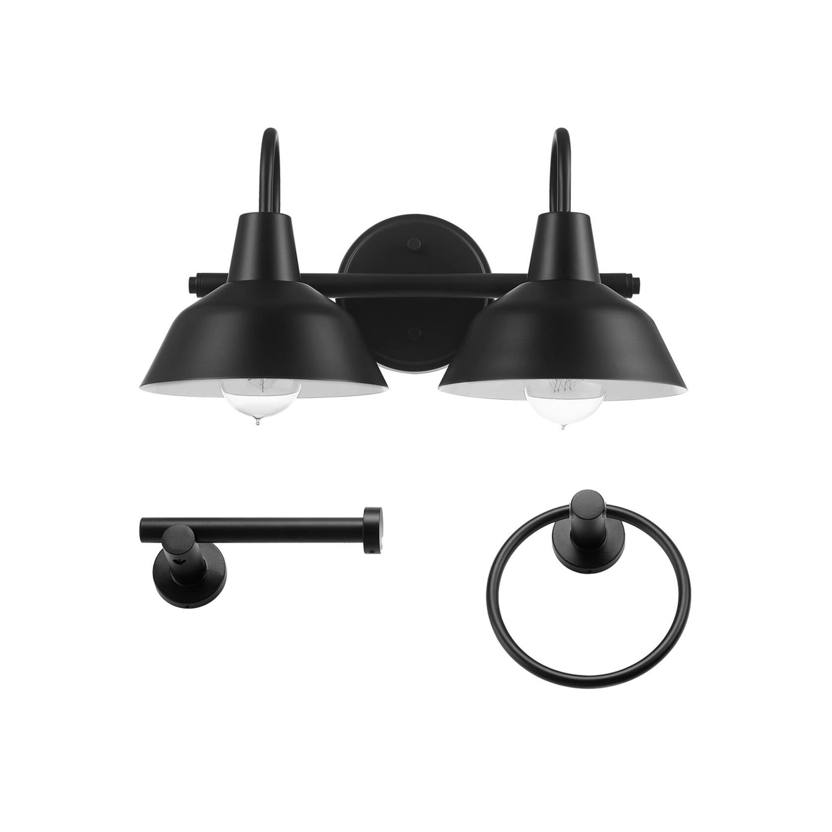 Globe Electric 63000004 3-Piece Bathroom Set, Matte Black, 15.5" 2-Light Vanity