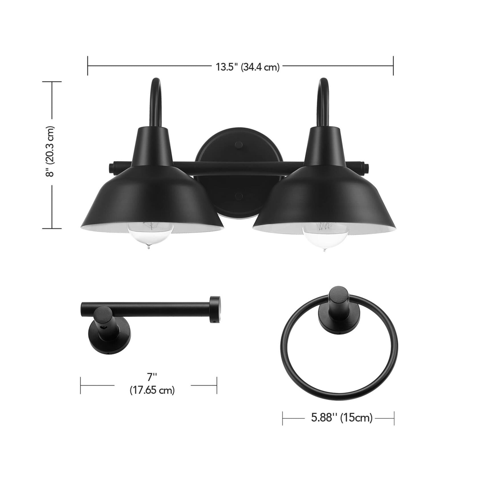 Globe Electric 63000004 3-Piece Bathroom Set, Matte Black, 15.5" 2-Light Vanity