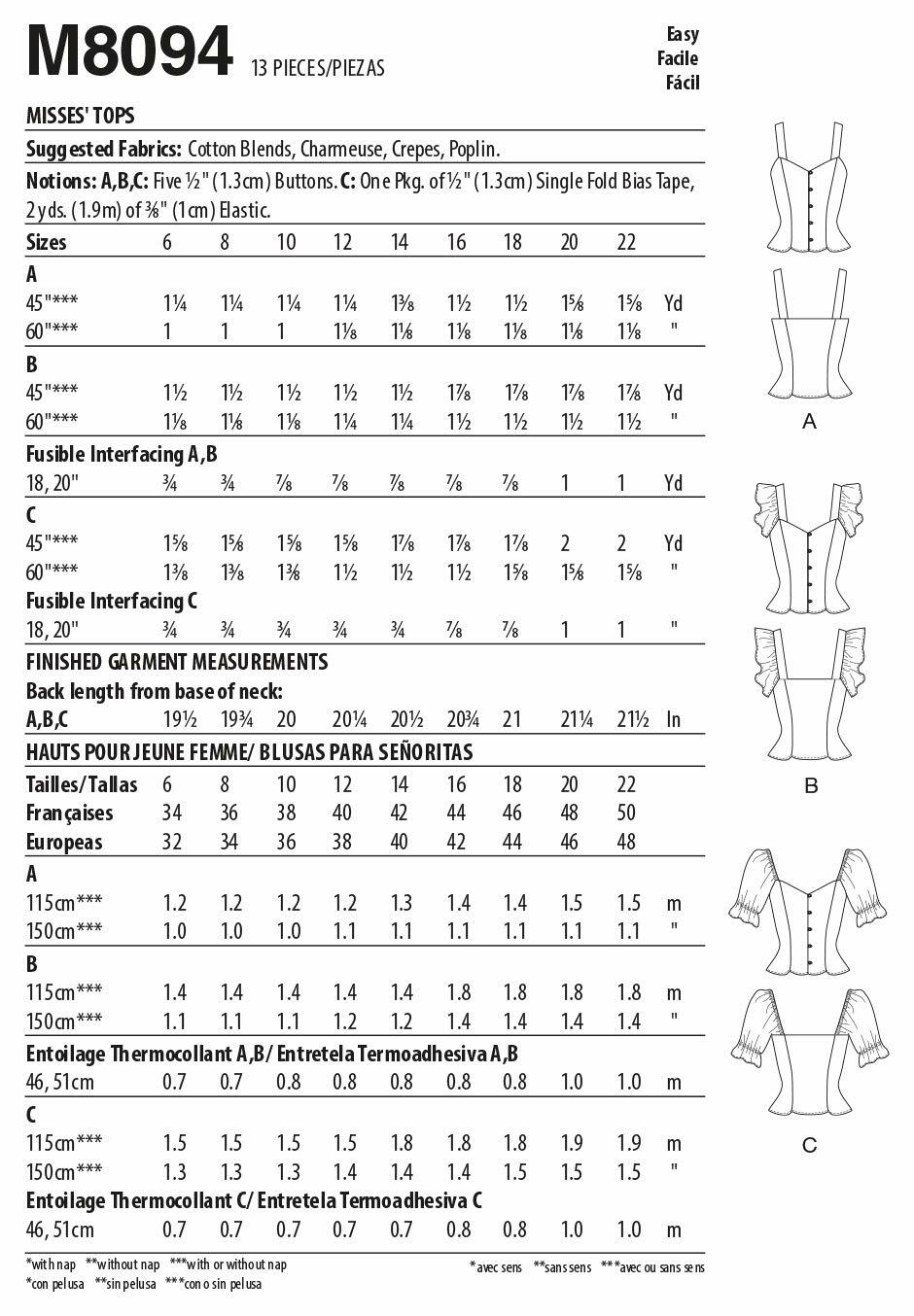 1 McCall Pattern 14-16-18-2, 14-16-18-20-22