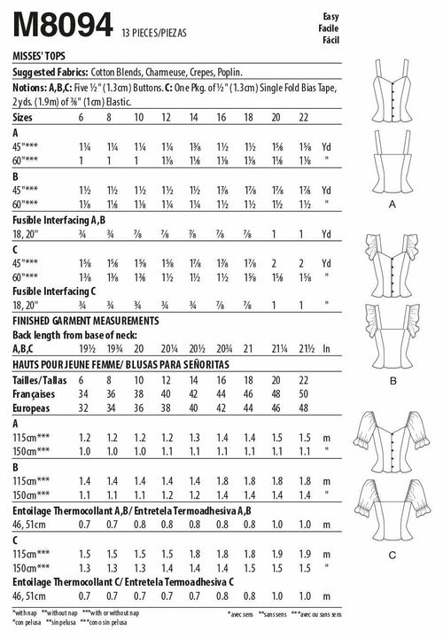1 McCall Pattern 14-16-18-2, 14-16-18-20-22