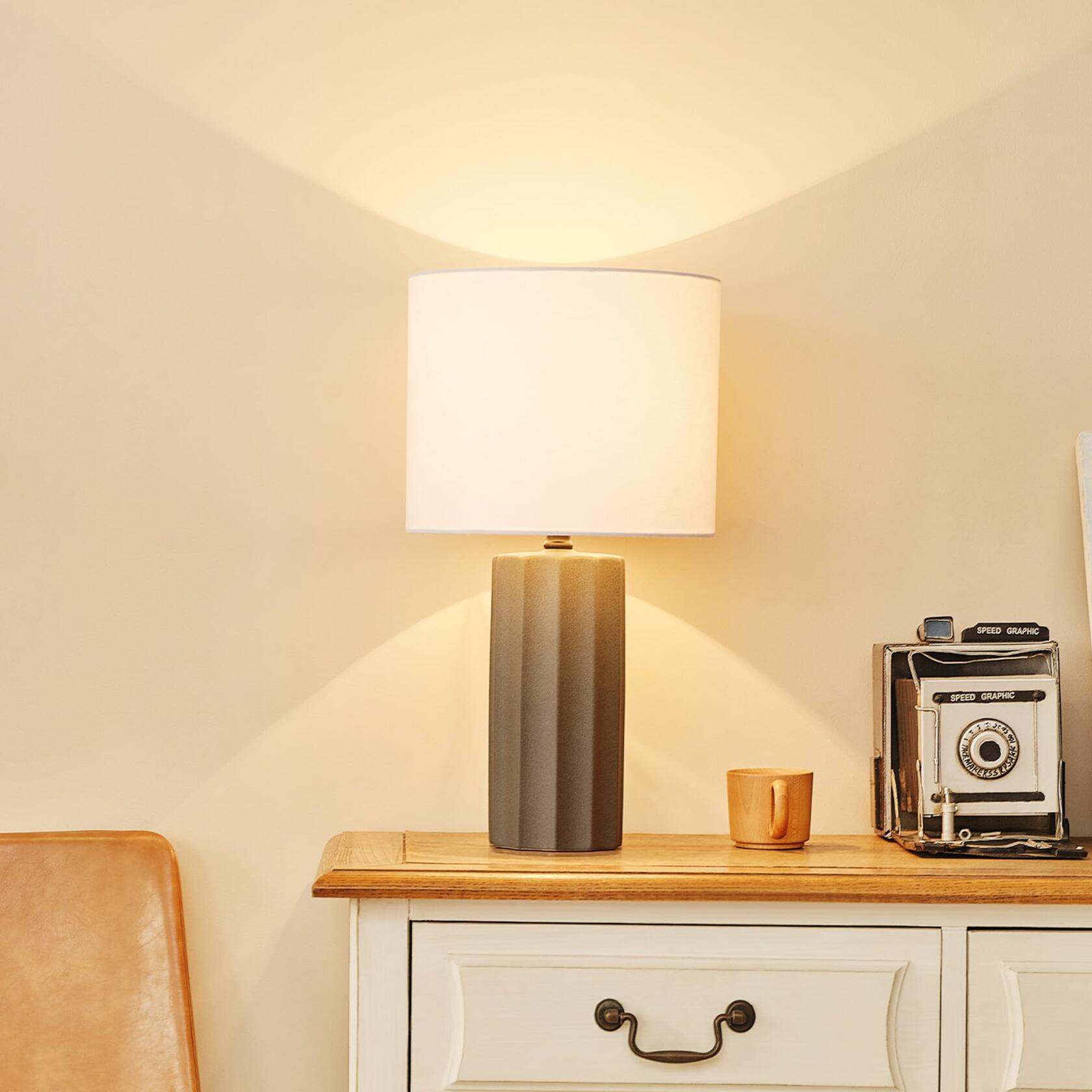 GLOBE Electric 61000061 20" Ribbed Ceramic Table Lamp, Dark Gray Concrete