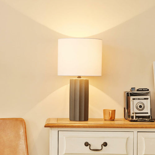 GLOBE Electric 61000061 20" Ribbed Ceramic Table Lamp, Dark Gray Concrete