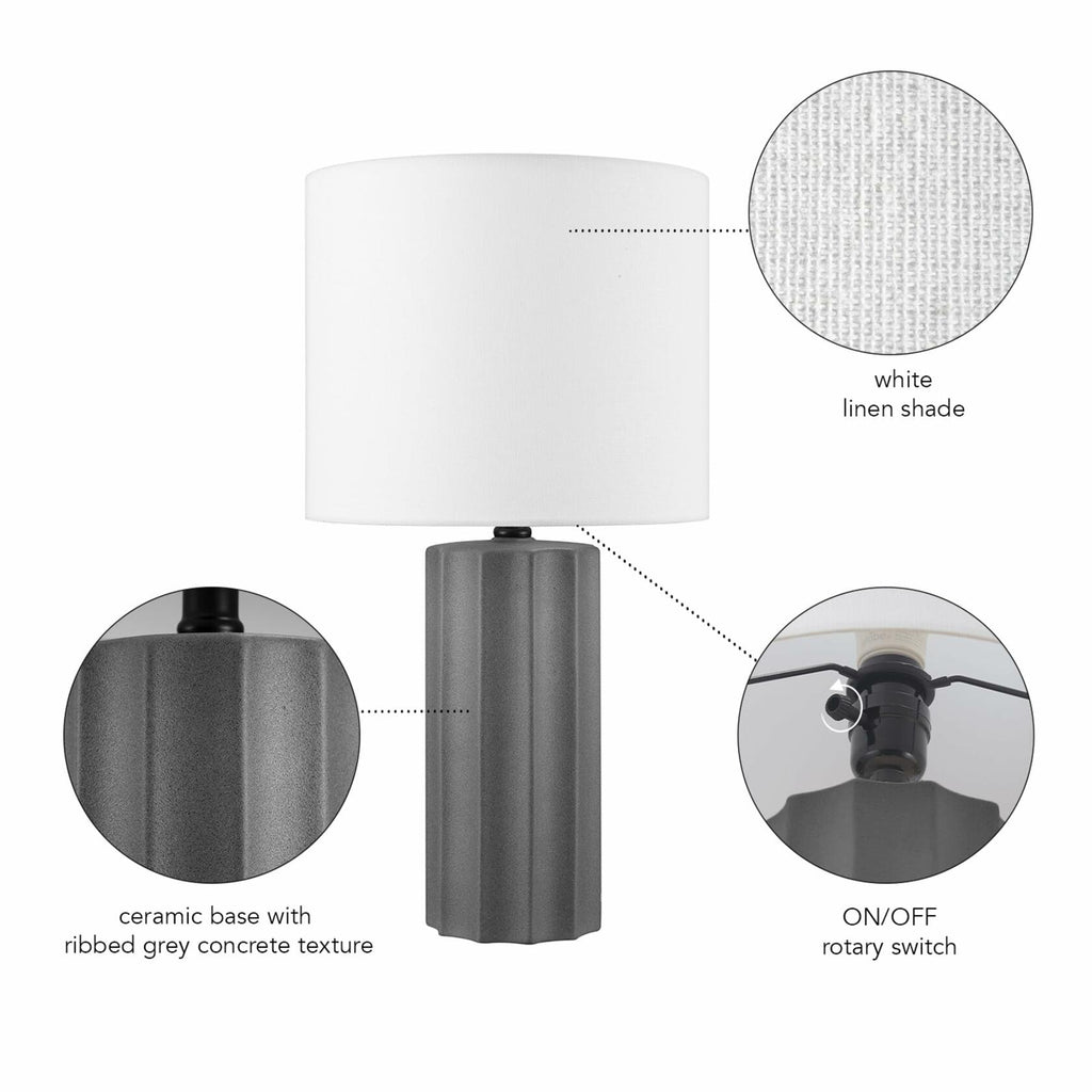 GLOBE Electric 61000061 20" Ribbed Ceramic Table Lamp, Dark Gray Concrete