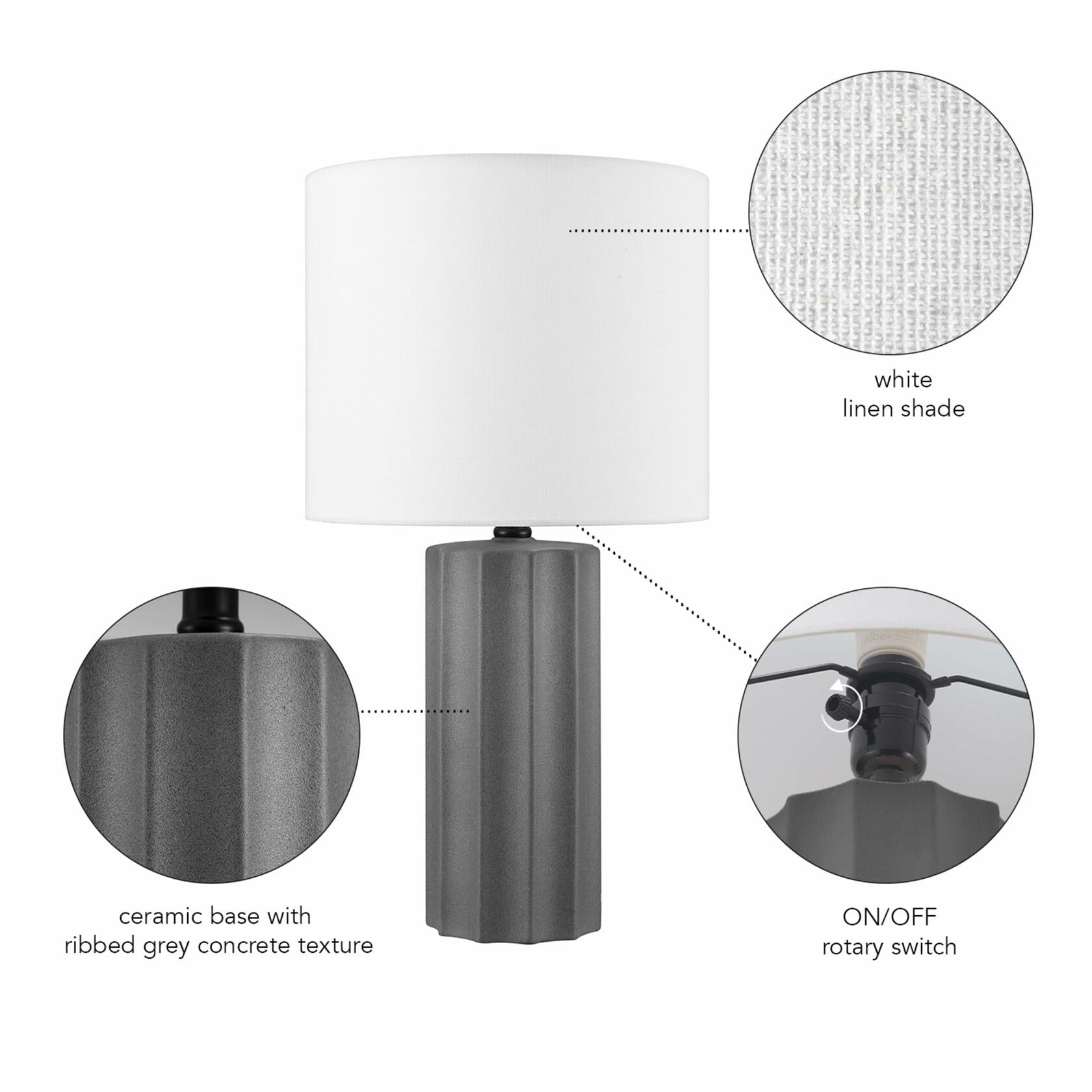 GLOBE Electric 61000061 20" Ribbed Ceramic Table Lamp, Dark Gray Concrete