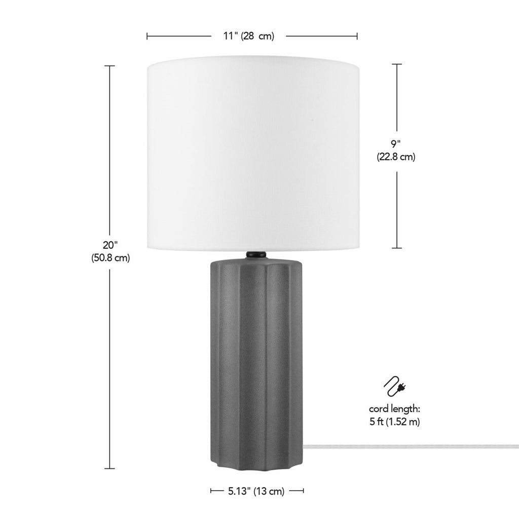 GLOBE Electric 61000061 20" Ribbed Ceramic Table Lamp, Dark Gray Concrete