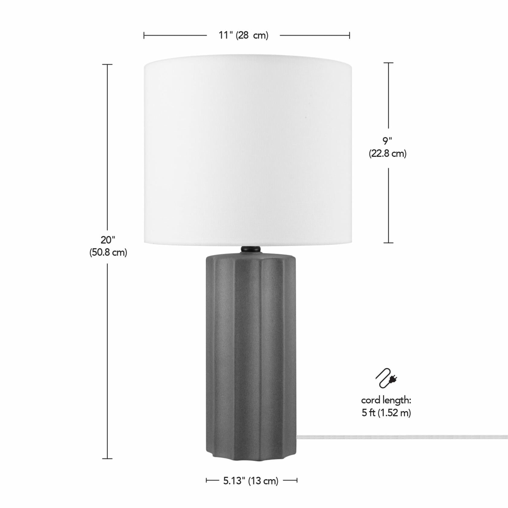 GLOBE Electric 61000061 20" Ribbed Ceramic Table Lamp, Dark Gray Concrete