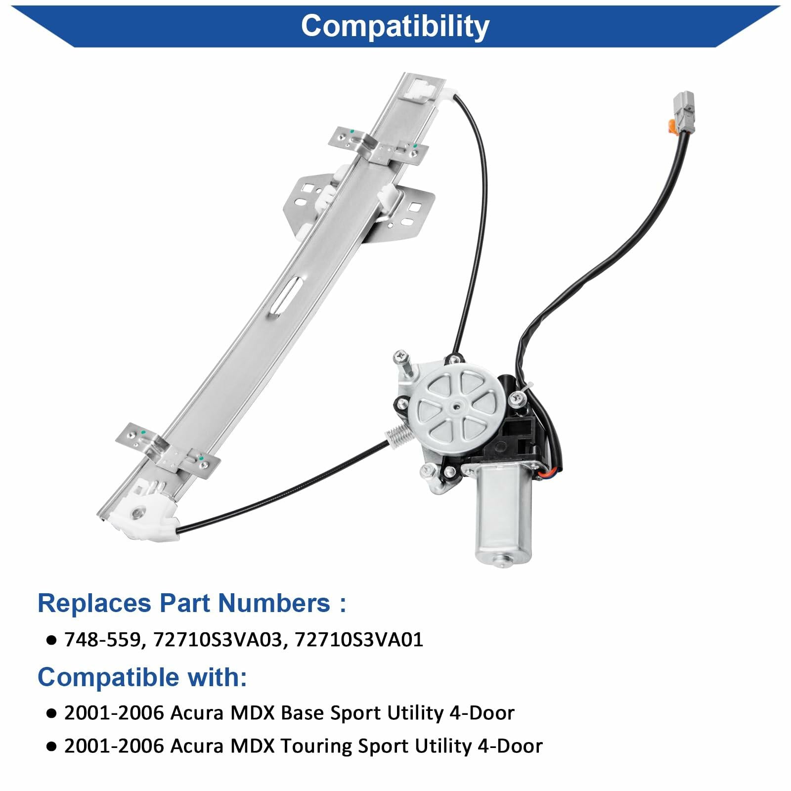 Obaee 748-559 Rear Right Passenger Side Power Window Regulator with Motor