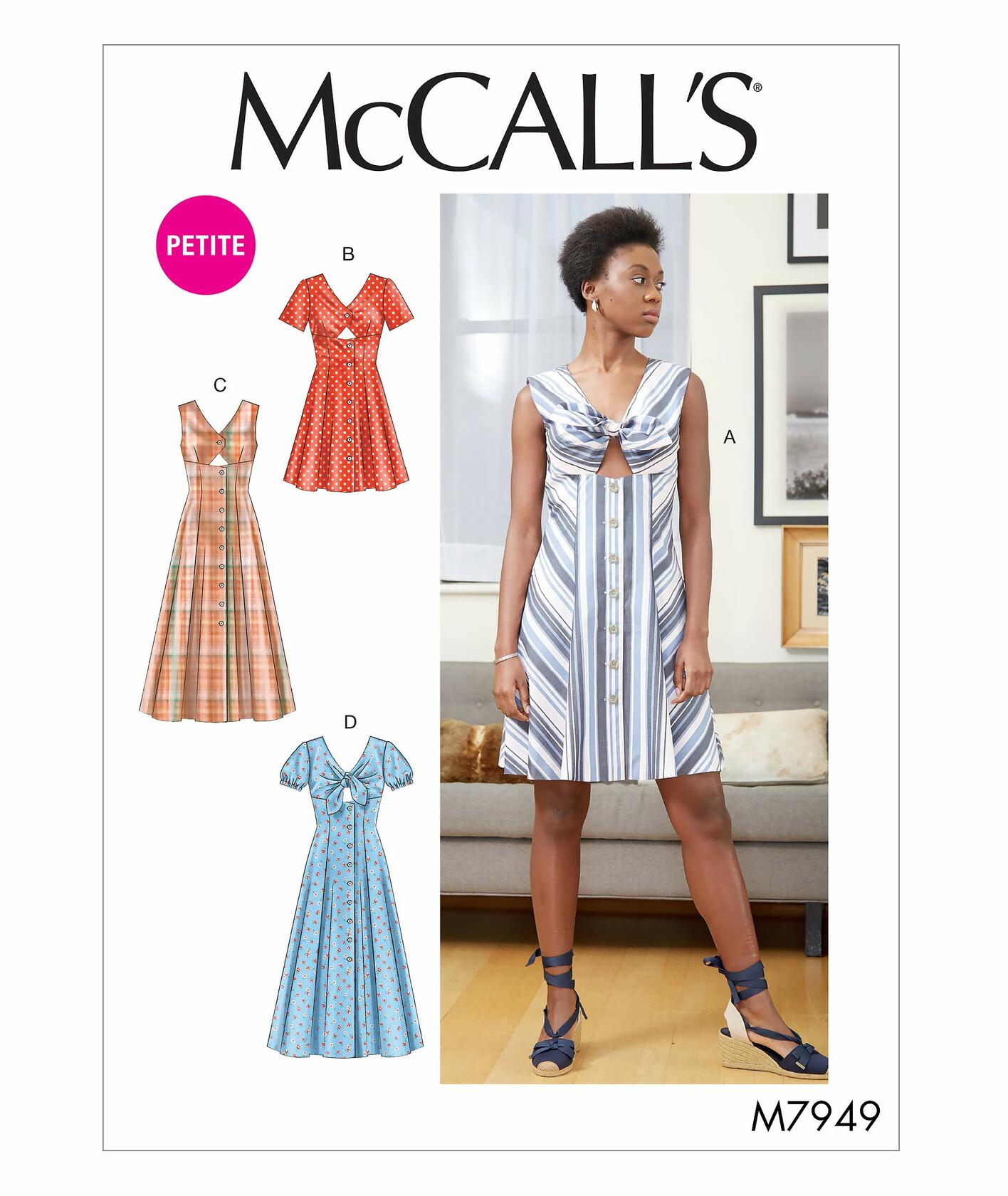 McCall's M7949E5 Women's Knee and Floor Length Button Up Dress Sewing Patterns,