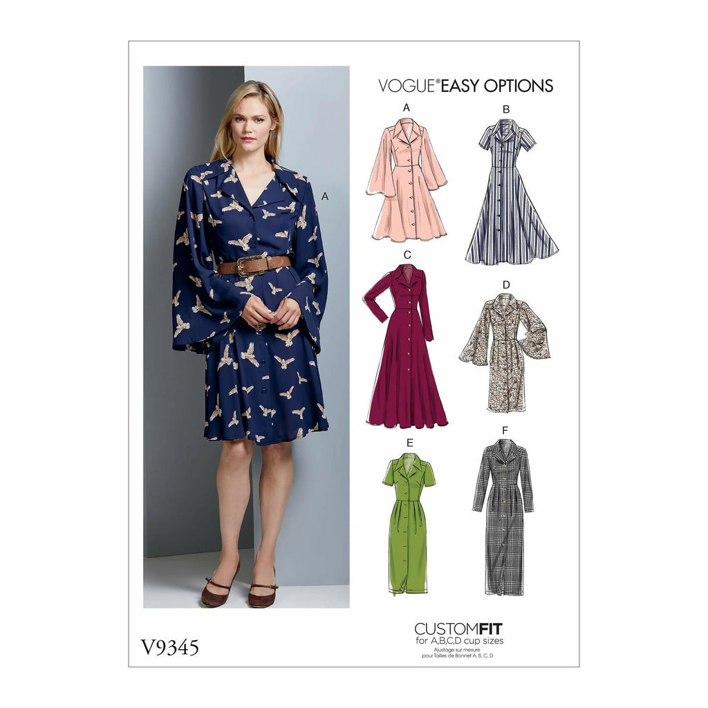 Vogue V9345A5 Easy Women's Notched Collar Dress Sewing Patterns, Sizes 6-14
