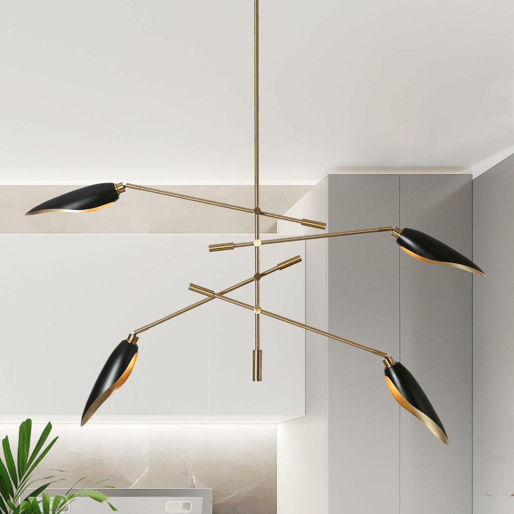 PHOSANT LIGHTING Modern Black Gold Chandelier, 48" Large Chandeliers for Dining