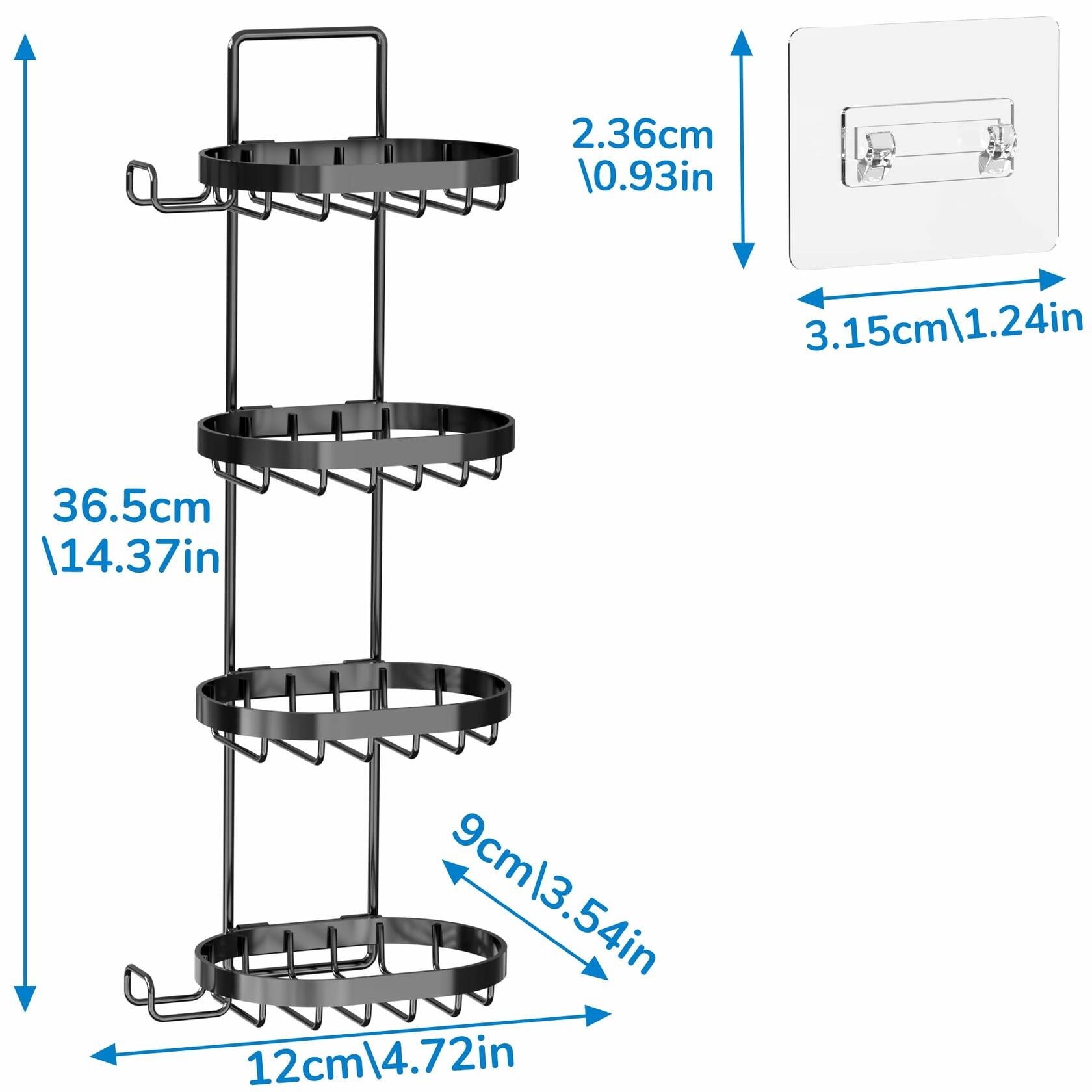 Black MASADI 4 Tier Soap Dish Holder, Soap Bar Holder with Hooks, Shampoo Bar