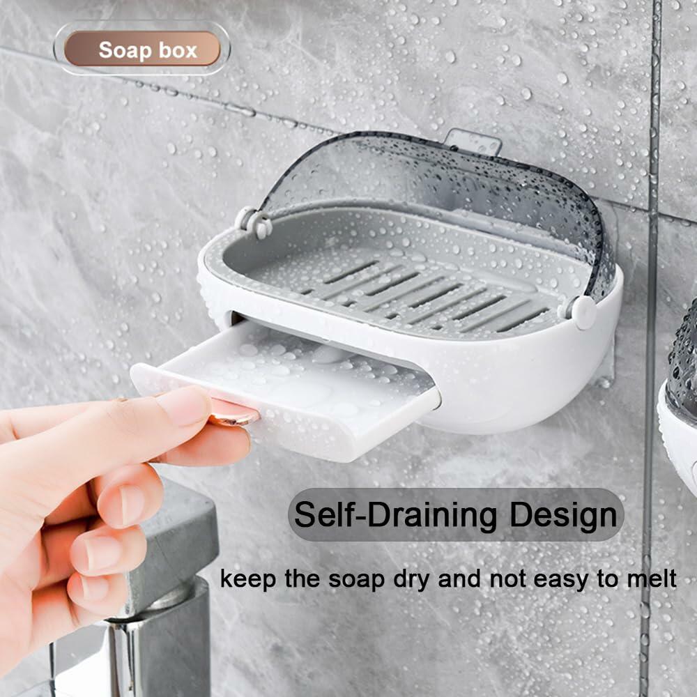 2 Pack NICAVKIT Shower Soap Dish Holder with Lid, Bar Soap Holder with Drain,