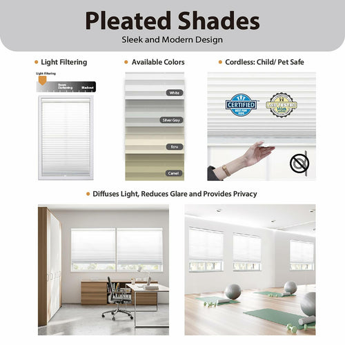DEZ FURNISHINGS Cordless 1" Light Filtering Pleated Shade, Fabric, 40" W x 48"
