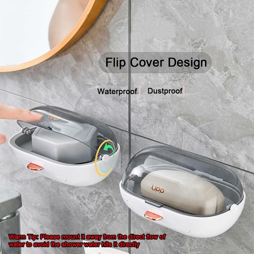 2 Pack NICAVKIT Shower Soap Dish Holder with Lid, Bar Soap Holder with Drain,