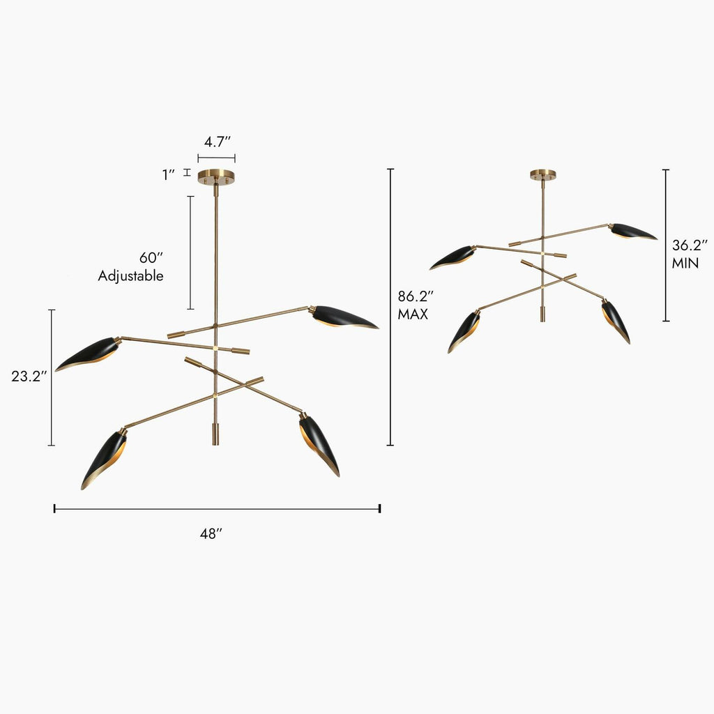 PHOSANT LIGHTING Modern Black Gold Chandelier, 48" Large Chandeliers for Dining