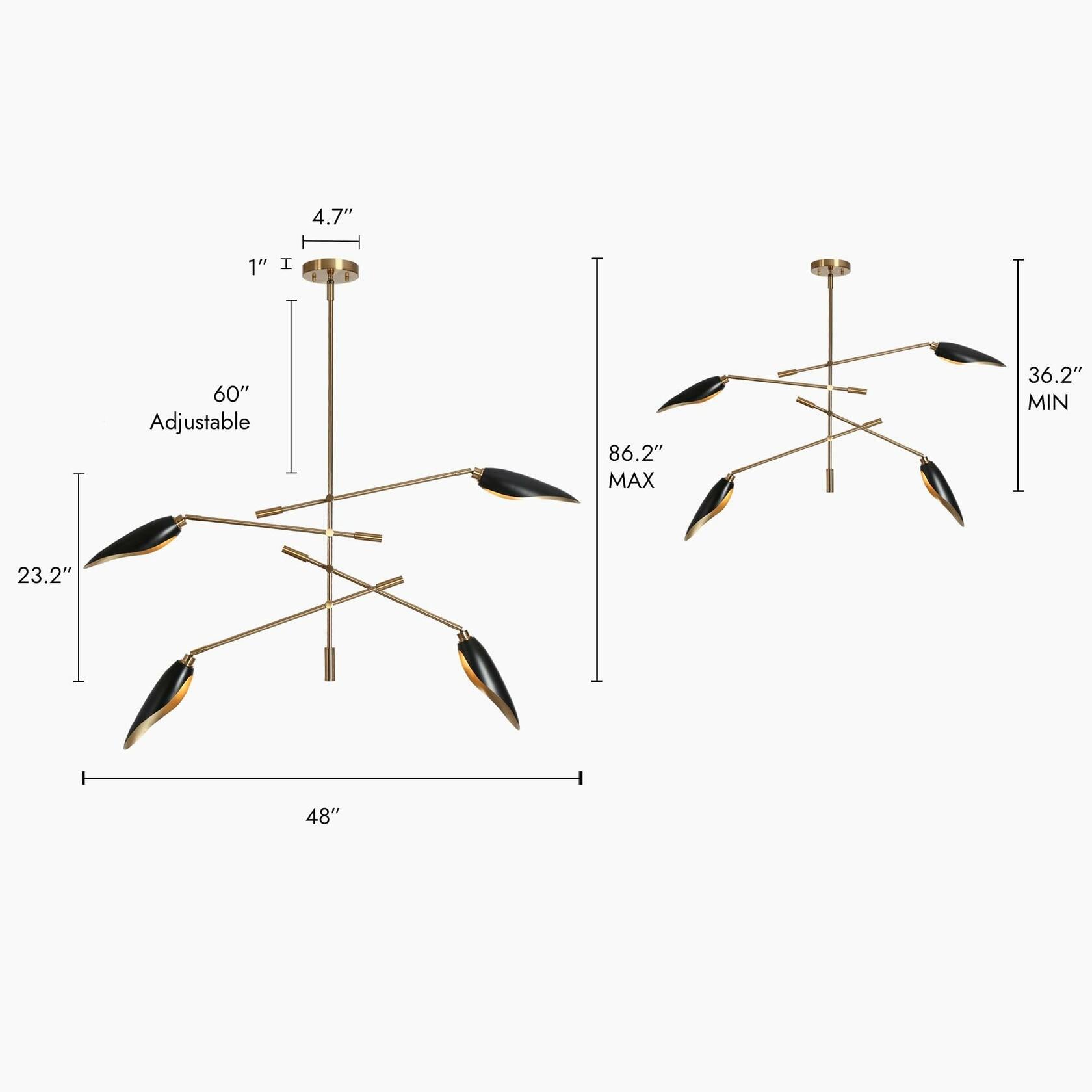 PHOSANT LIGHTING Modern Black Gold Chandelier, 48" Large Chandeliers for Dining