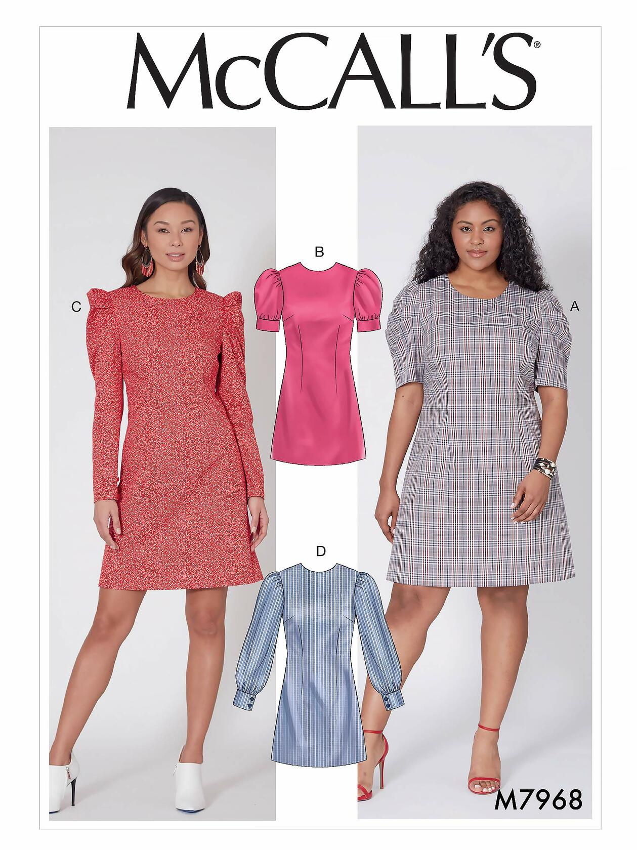 McCall's M7968B5 Women's Loose Fitting Knee-Length Dress Sewing Patterns, Sizes