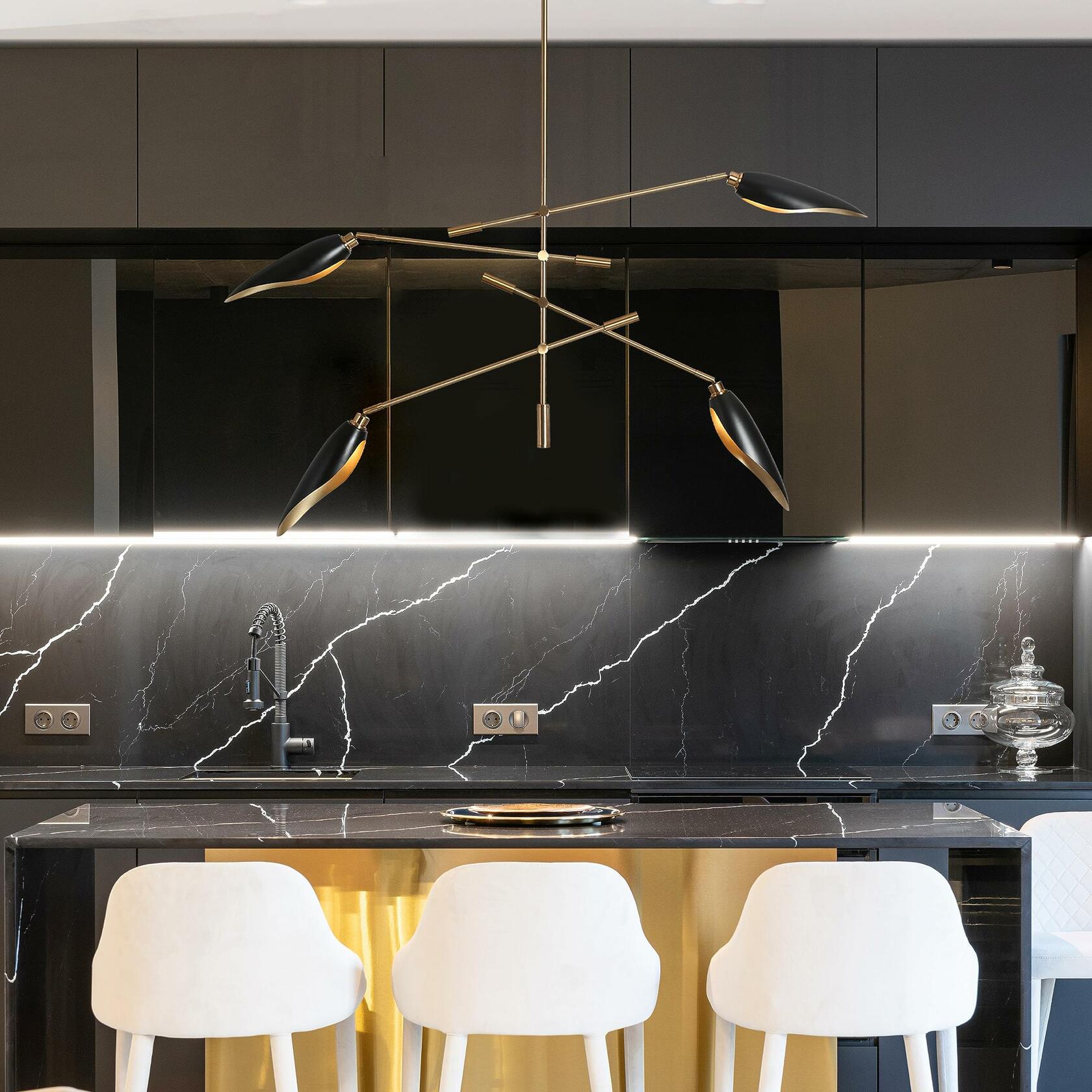 PHOSANT LIGHTING Modern Black Gold Chandelier, 48" Large Chandeliers for Dining