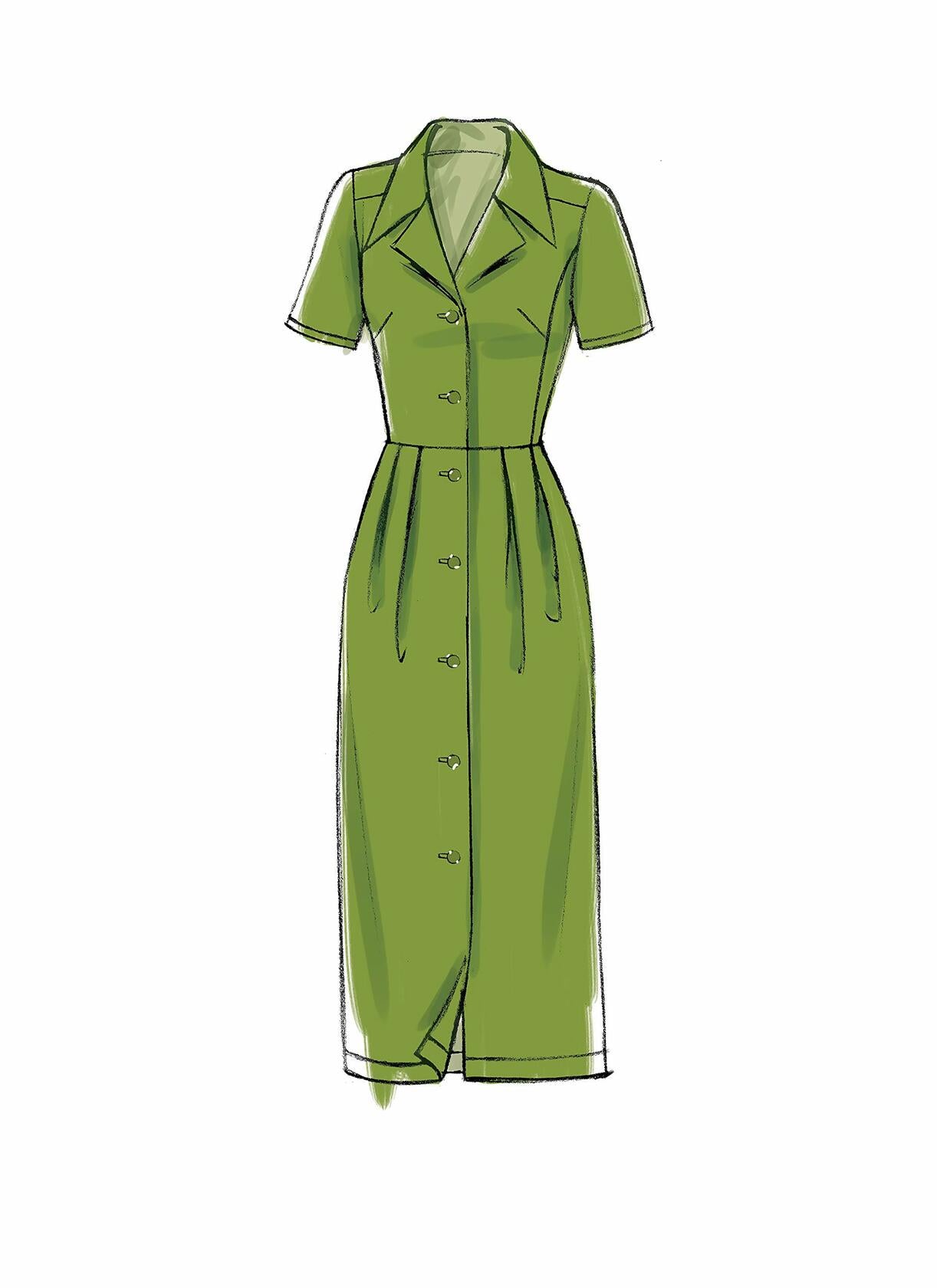 Vogue V9345A5 Easy Women's Notched Collar Dress Sewing Patterns, Sizes 6-14