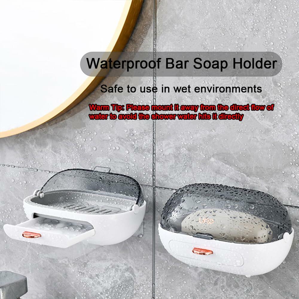 2 Pack NICAVKIT Shower Soap Dish Holder with Lid, Bar Soap Holder with Drain,