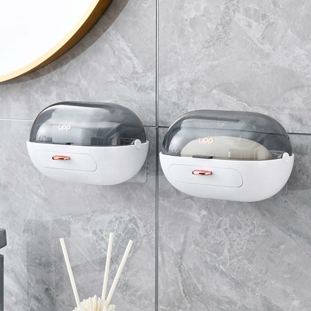 2 Pack NICAVKIT Shower Soap Dish Holder with Lid, Bar Soap Holder with Drain,