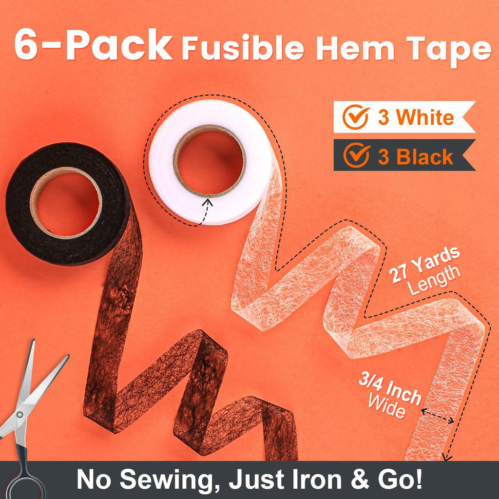 TEAWOO 6 Rolls Hemming Tape with Portable Iron – (3/4 Inch x 27 Yards Each, 3