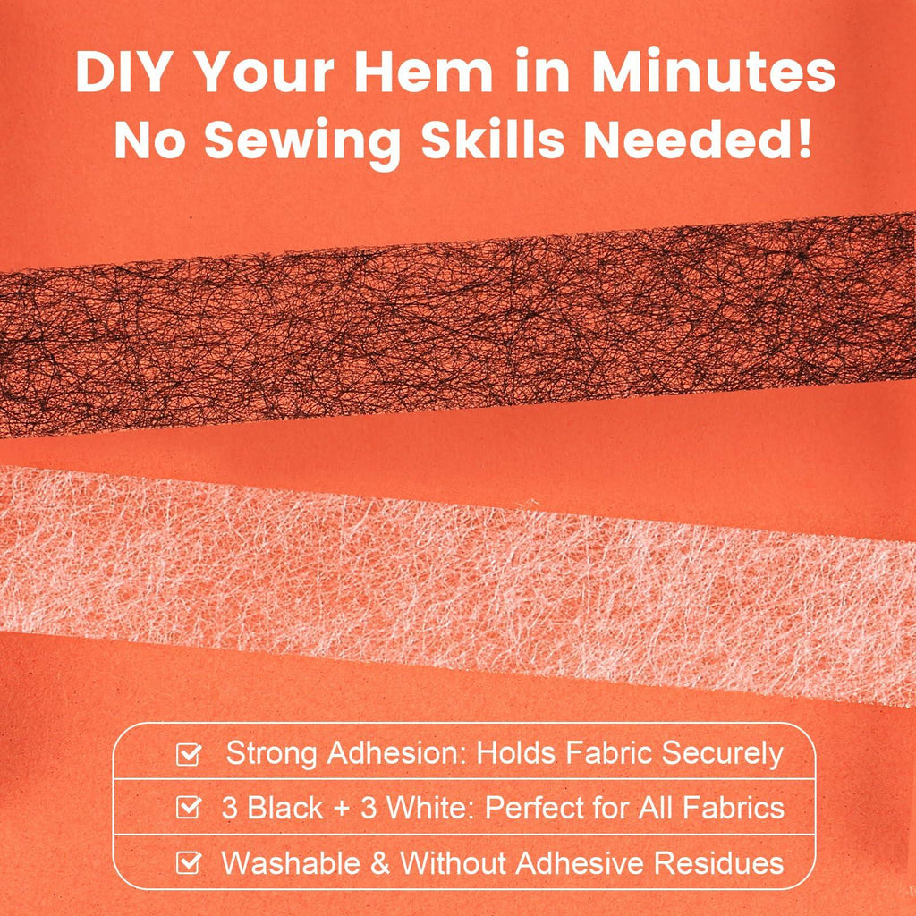 TEAWOO 6 Rolls Hemming Tape with Portable Iron – (3/4 Inch x 27 Yards Each, 3