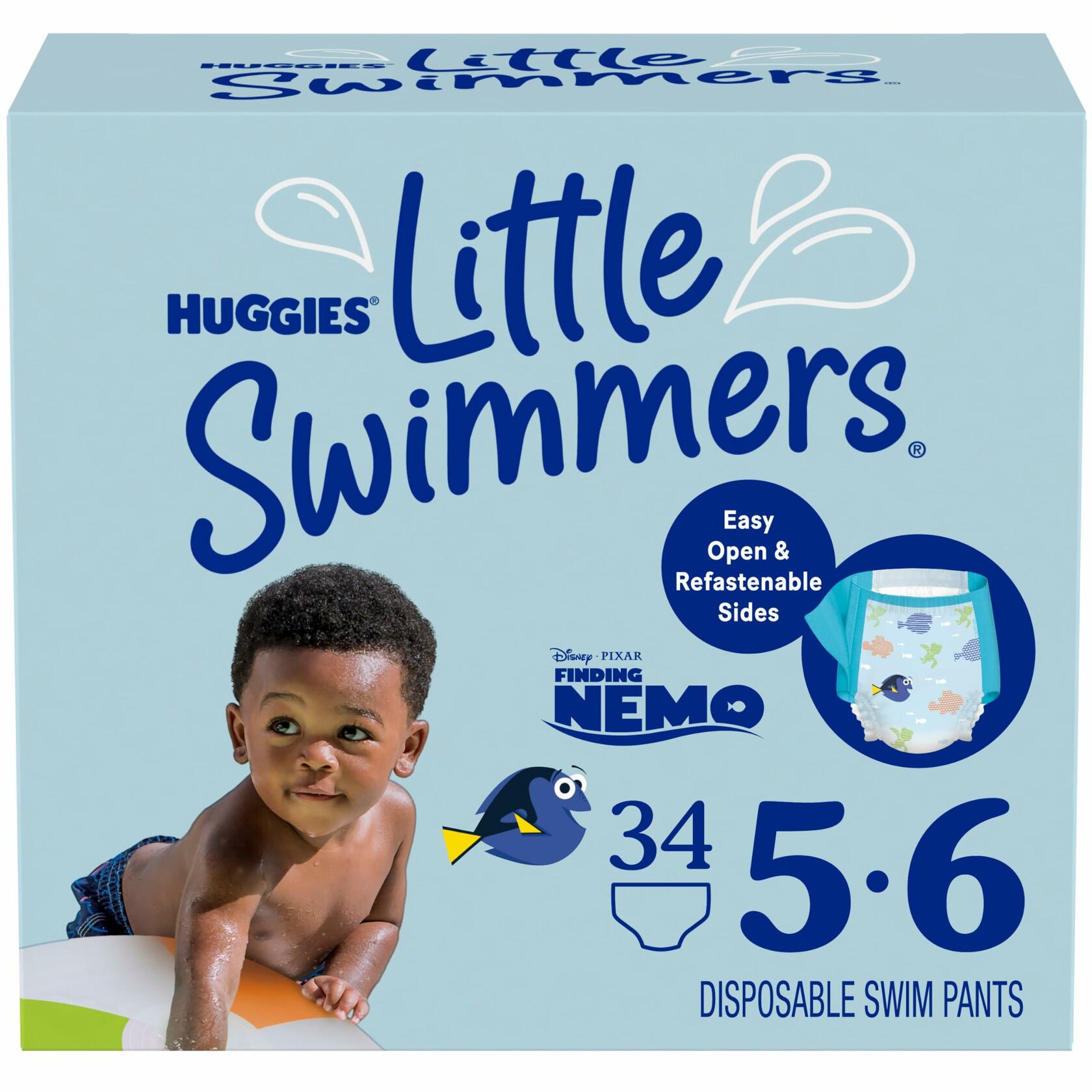 34 Ct Huggies Little Swimmers Disposable Swim Diapers, Size 5-6 (32+ lbs) (2