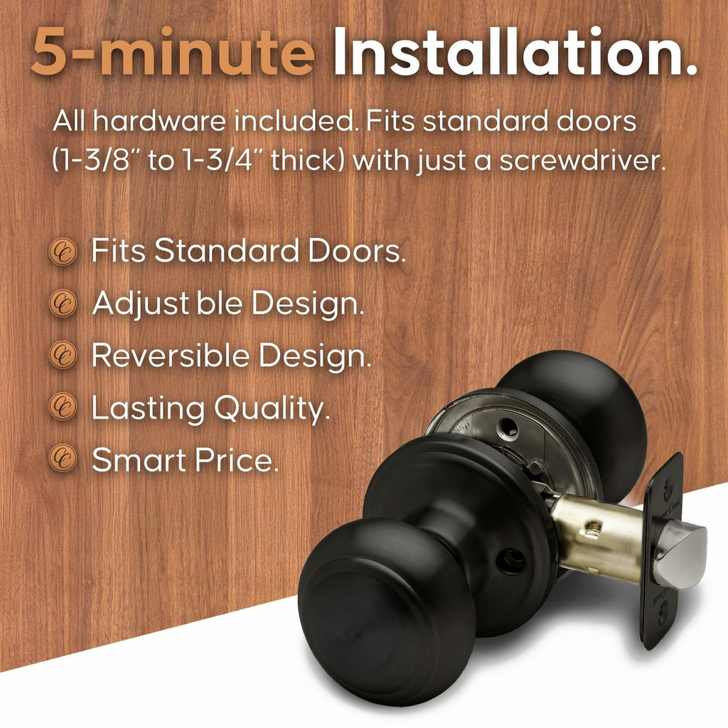 1 Pack Copper Creek Colonial Privacy Interior Door Knob – ANSI Grade-3
